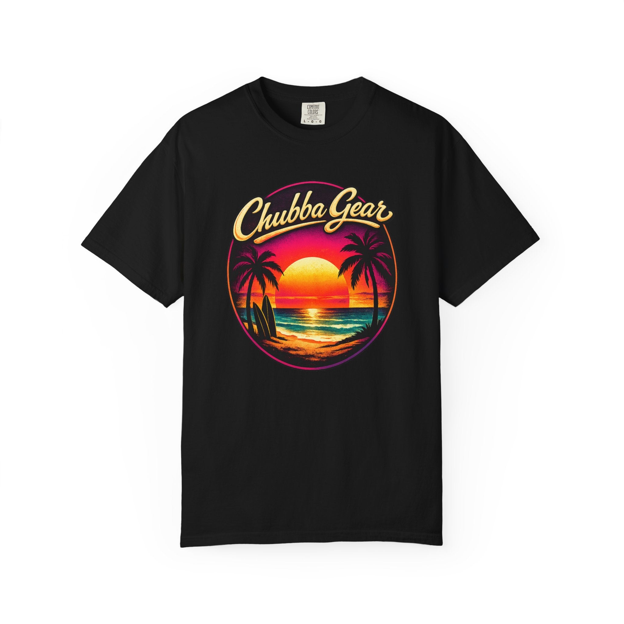Chubba Gear Retro Sunset Beach T-Shirt | Palm Surf Graphic Tee