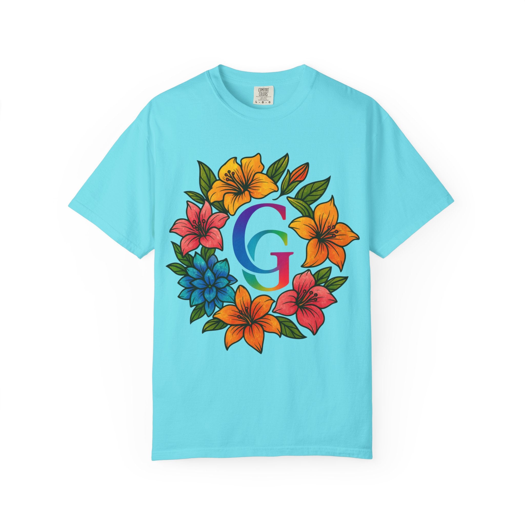 CHUBBA GEAR Floral Monogram T-Shirt | Colorful Flower Wreath