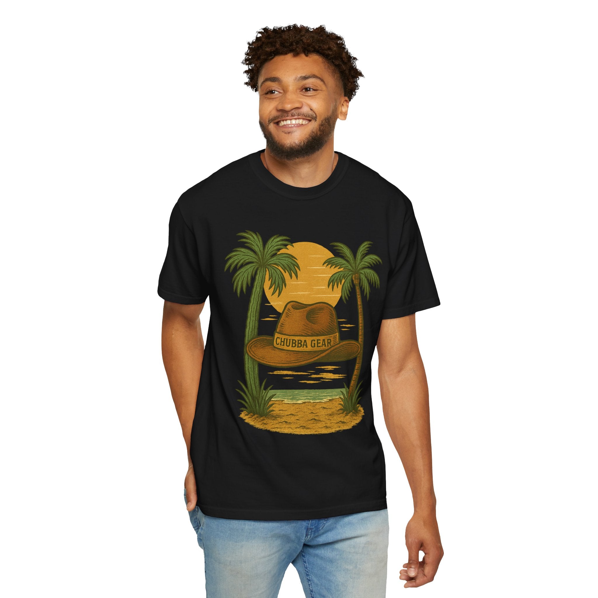 CHUBBA GEAR Tropical Sunset Hat Graphic T-Shirt