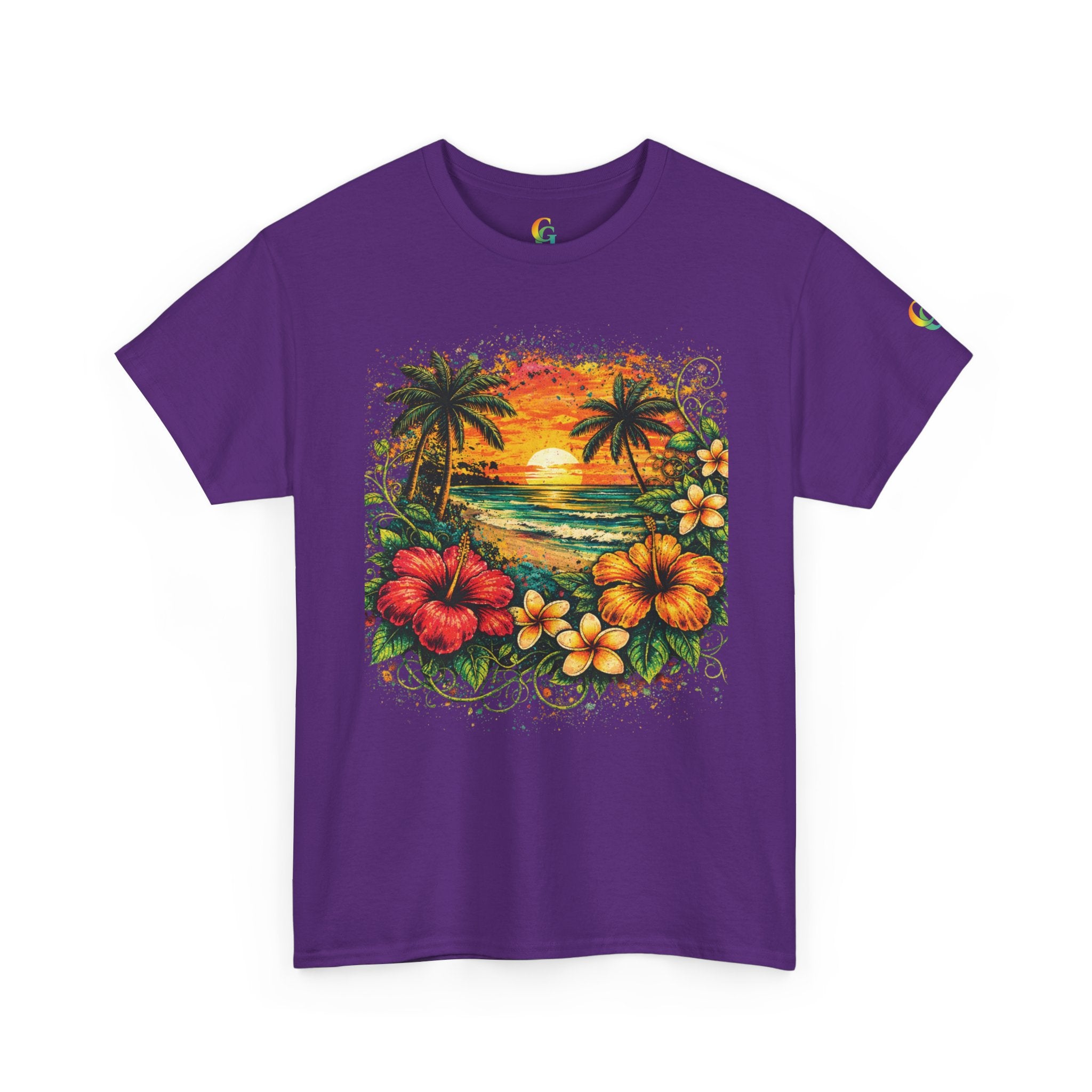 CHUBBA GEAR Tropical Sunset Beach Tee – Hawaiian Hibiscus Palm Tree Graphic Shirt