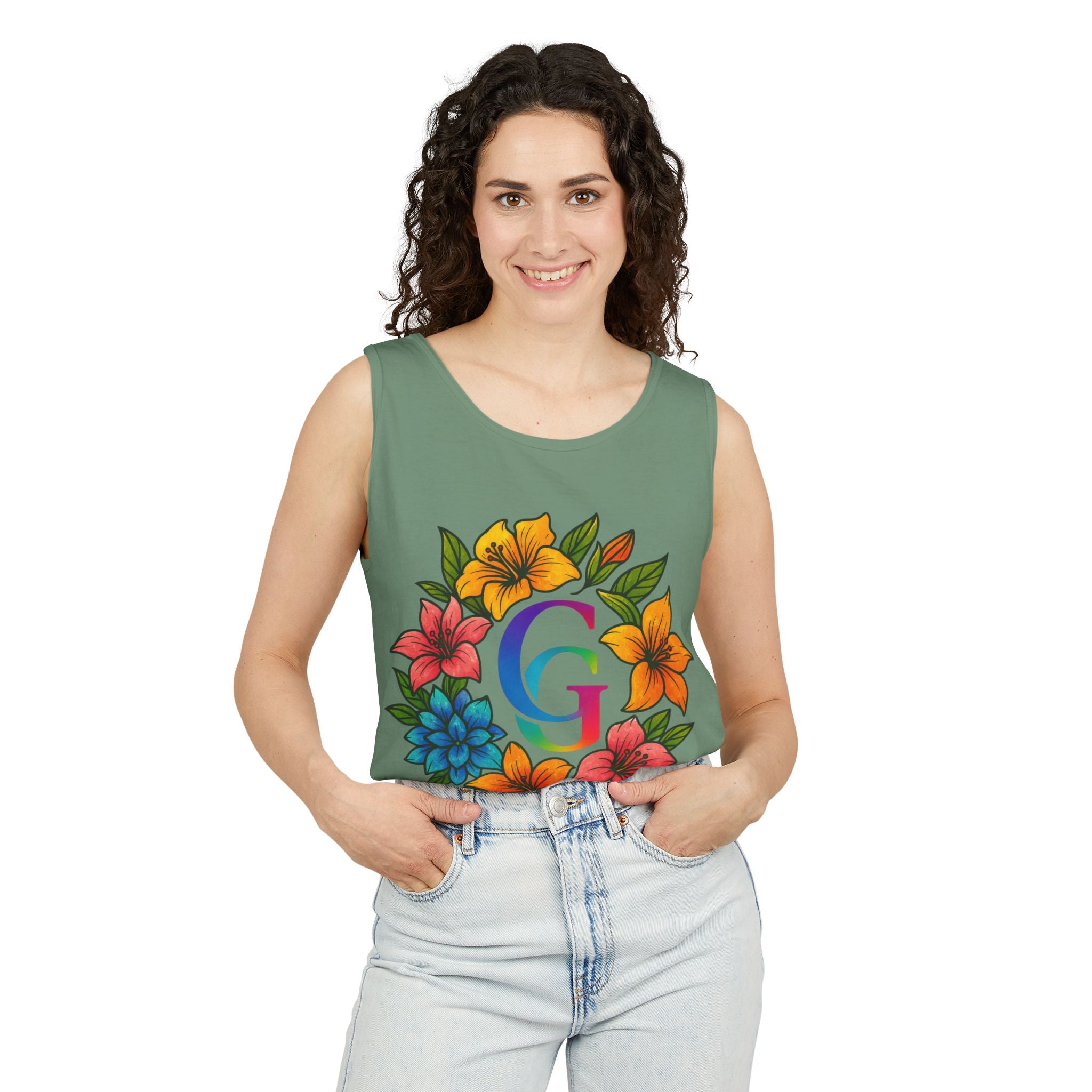 CHUBBA GEAR Floral Monogram Tank Top Tropical Wreath