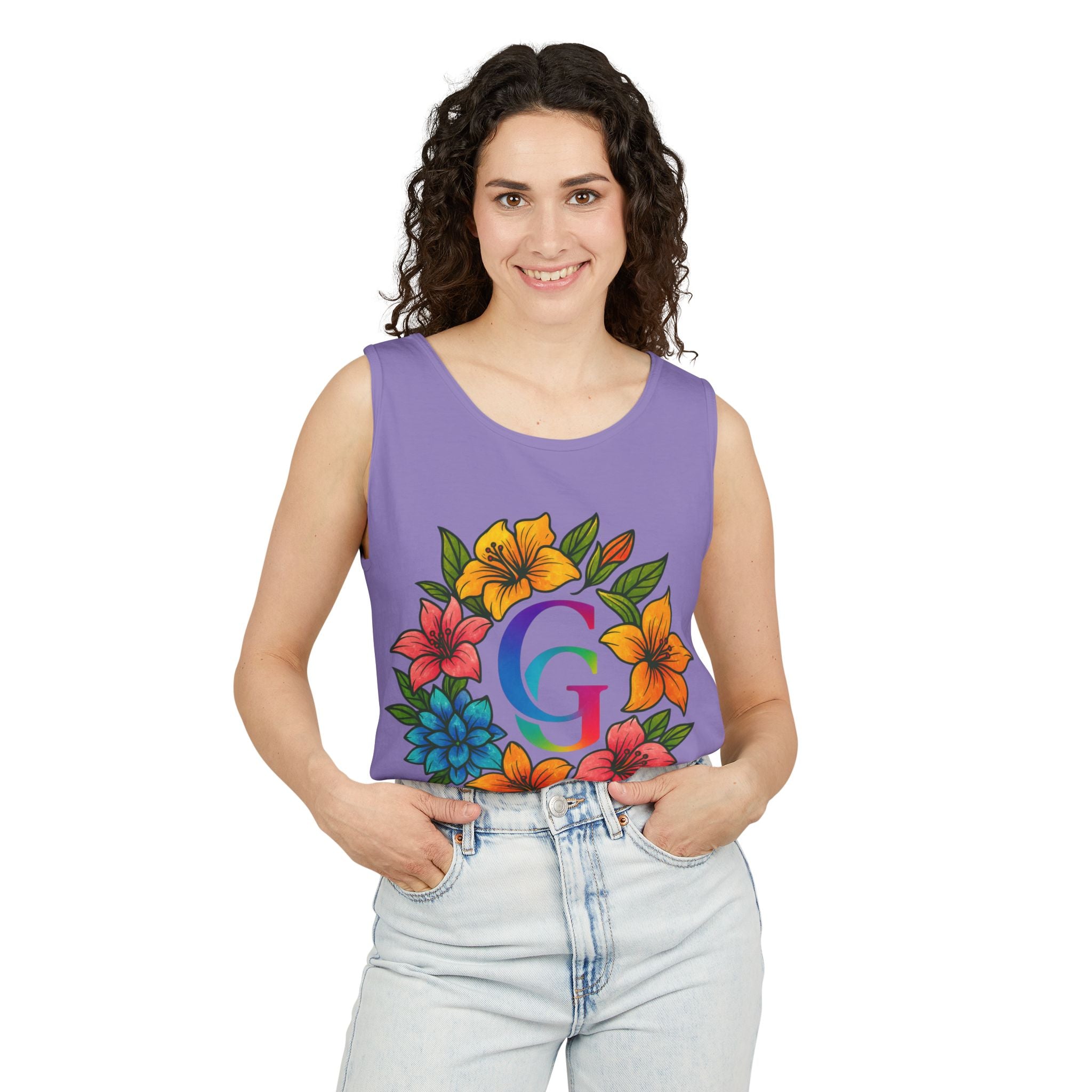 CHUBBA GEAR Floral Monogram Tank Top Tropical Wreath