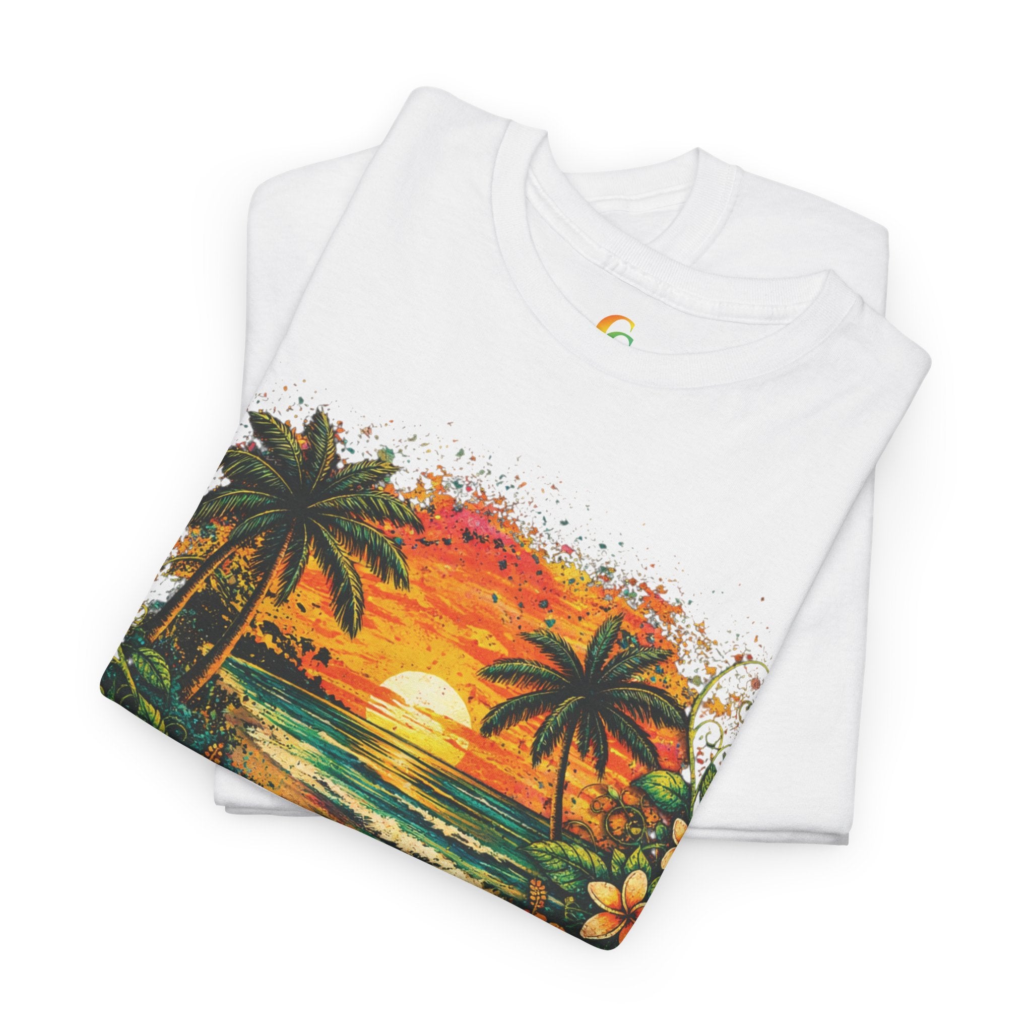 CHUBBA GEAR Tropical Sunset Beach Tee – Hawaiian Hibiscus Palm Tree Graphic Shirt