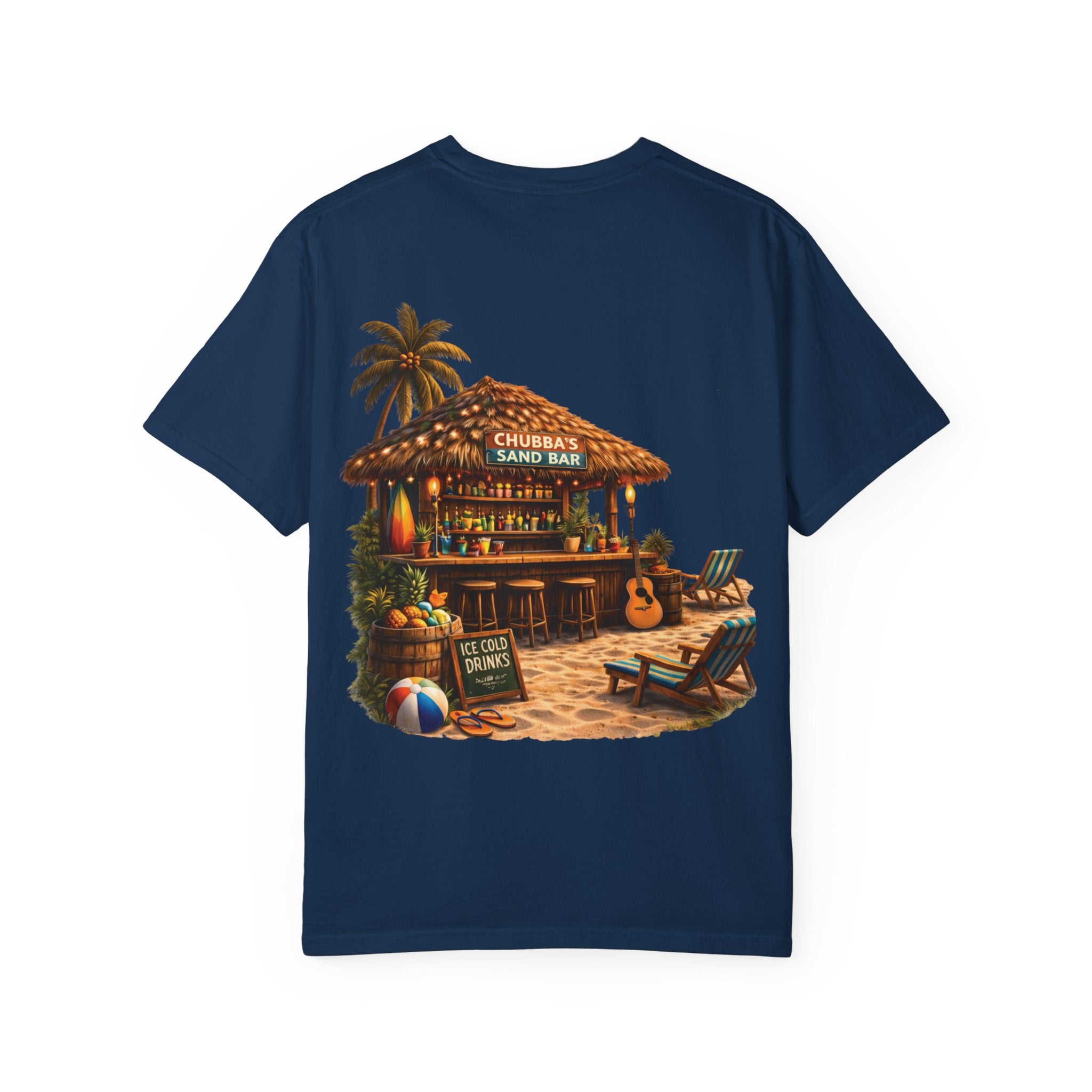 CHUBBA GEAR Sand Bar – Tropical Tiki Beach Bar T-Shirt