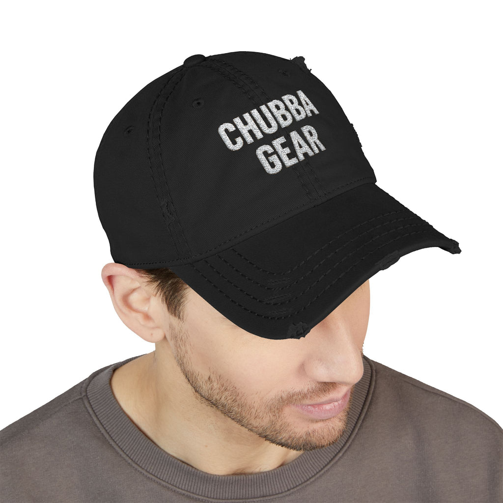 Hat-Distressed Embroidered Dad Hat — "CHUBBA GEAR" Casual Vintage Cap