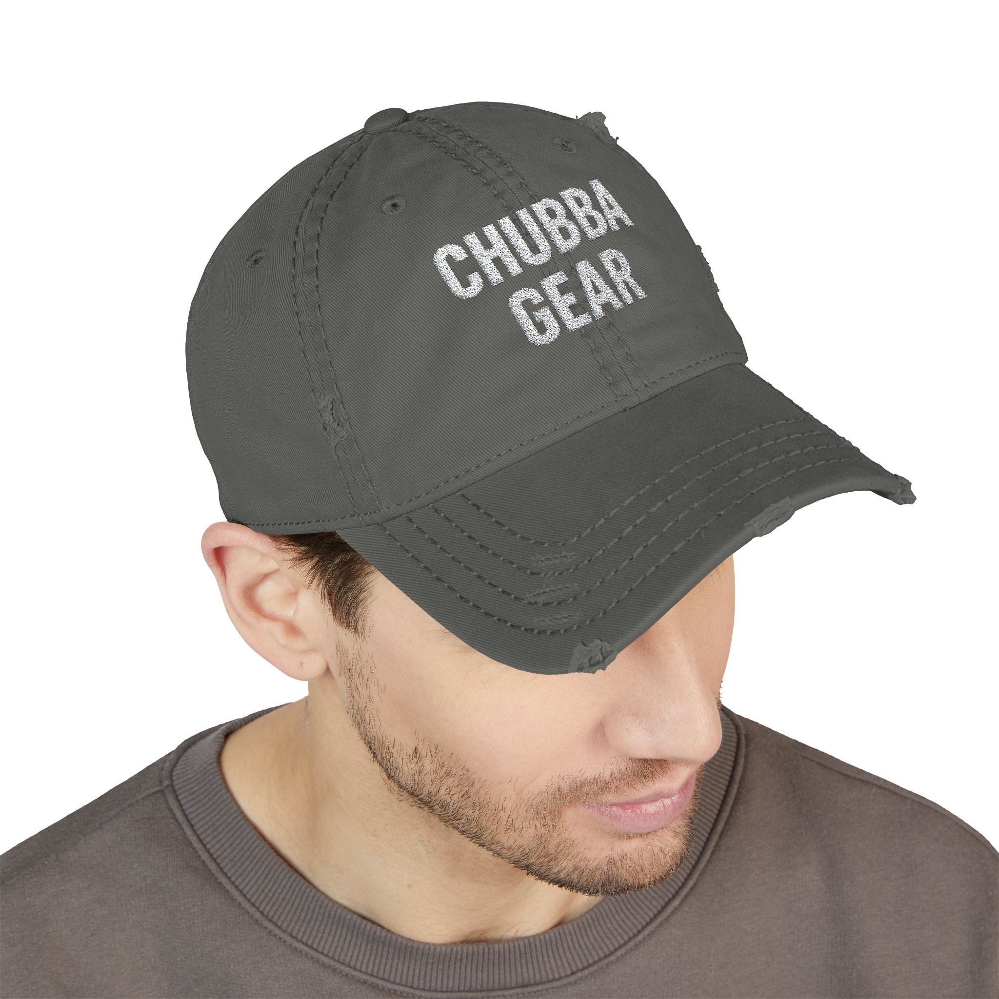 Hat-Distressed Embroidered Dad Hat — "CHUBBA GEAR" Casual Vintage Cap