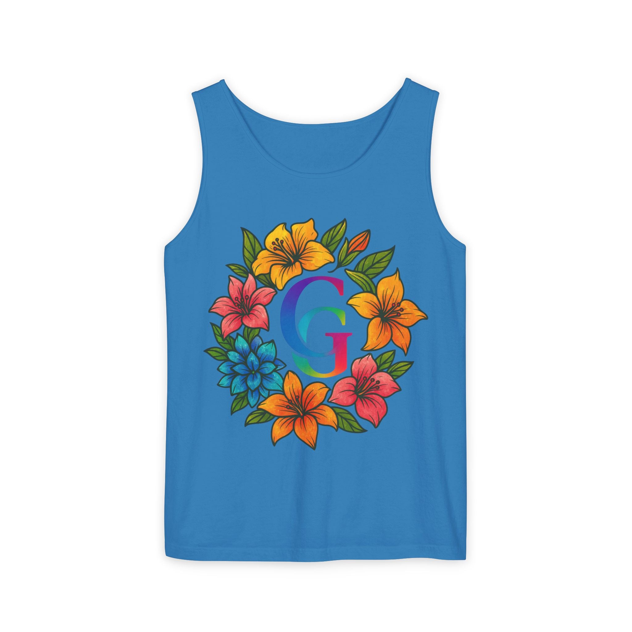 CHUBBA GEAR Floral Monogram Tank Top Tropical Wreath