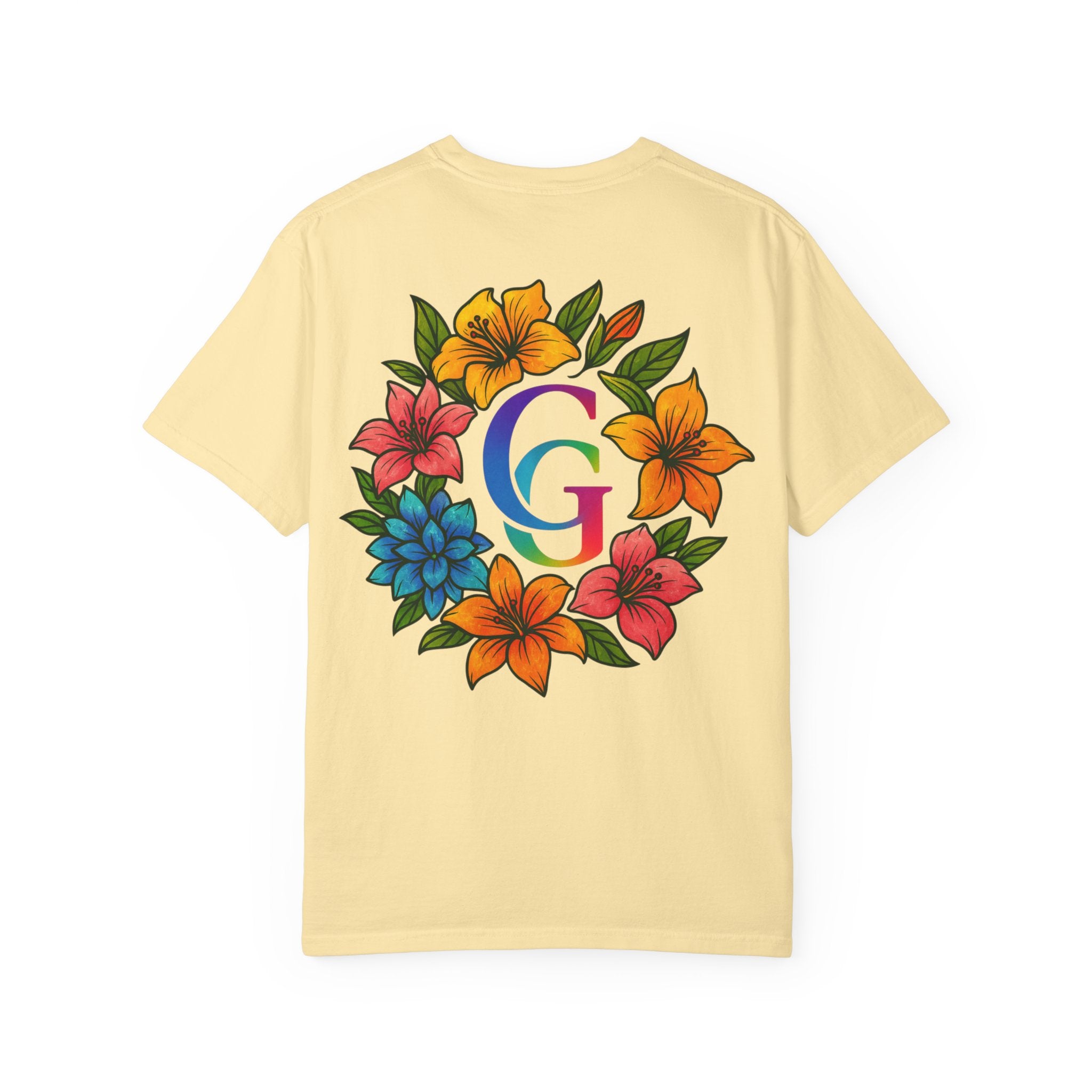 CHUBBA GEAR Floral Monogram T-Shirt | Colorful Flower Wreath