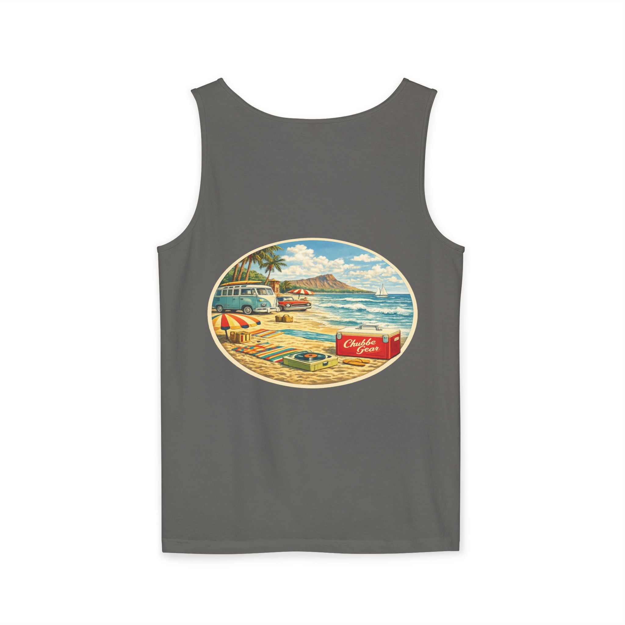 CHUBBA GEAR Vintage Beach Tank Top – Retro 60s Surf Graphic Tropical Summer Shirt