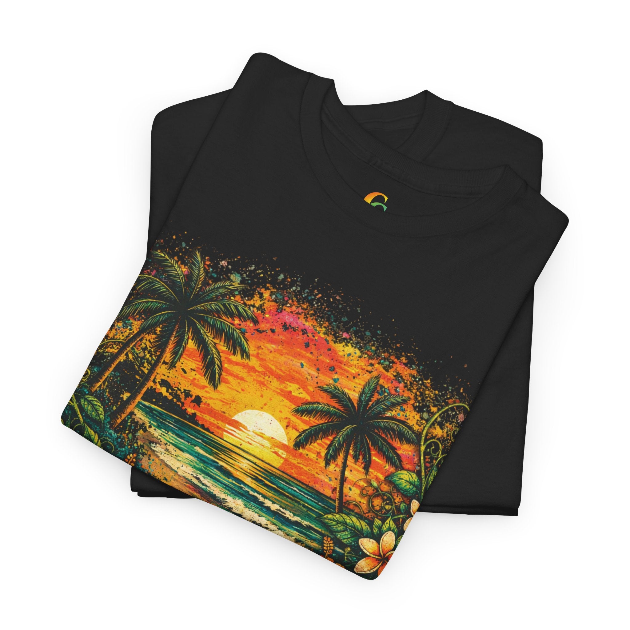 CHUBBA GEAR Tropical Sunset Beach Tee – Hawaiian Hibiscus Palm Tree Graphic Shirt