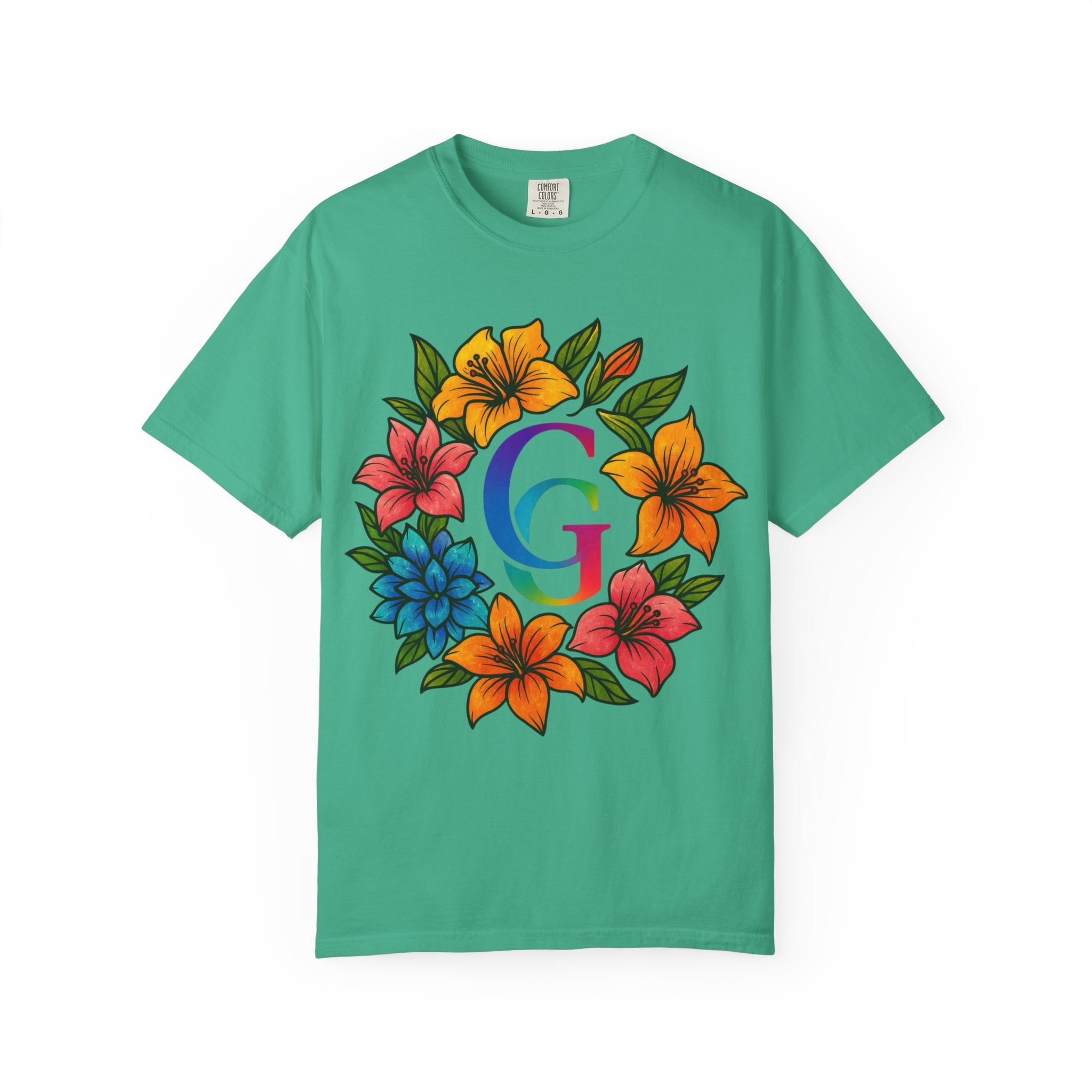 CHUBBA GEAR Floral Monogram T-Shirt | Colorful Flower Wreath