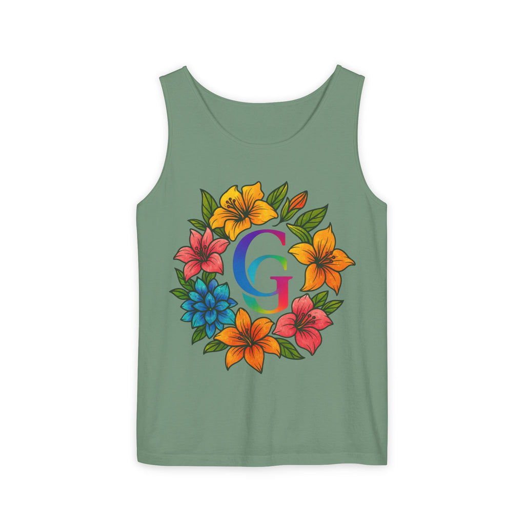 CHUBBA GEAR Floral Monogram Tank Top Tropical Wreath
