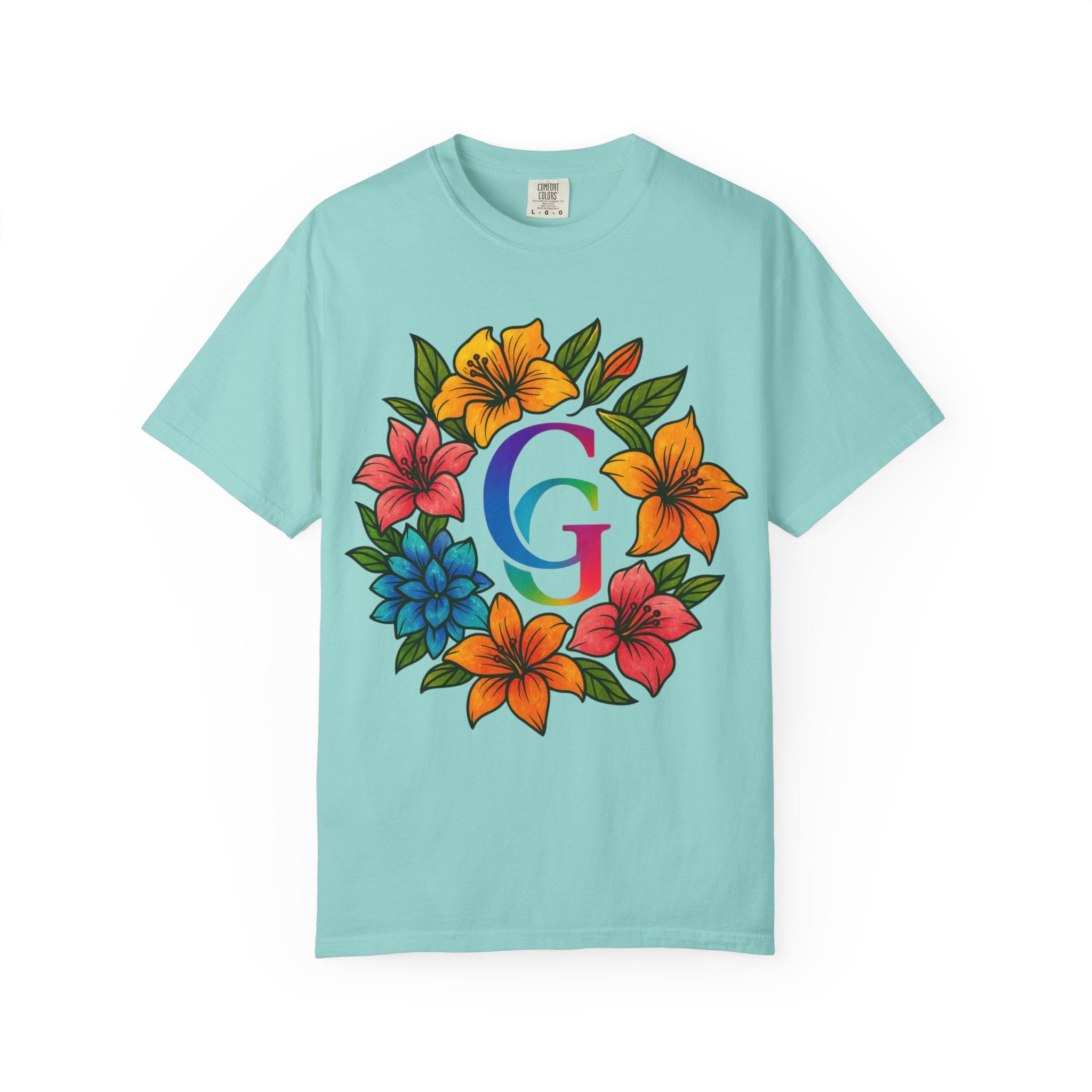 CHUBBA GEAR Floral Monogram T-Shirt | Colorful Flower Wreath