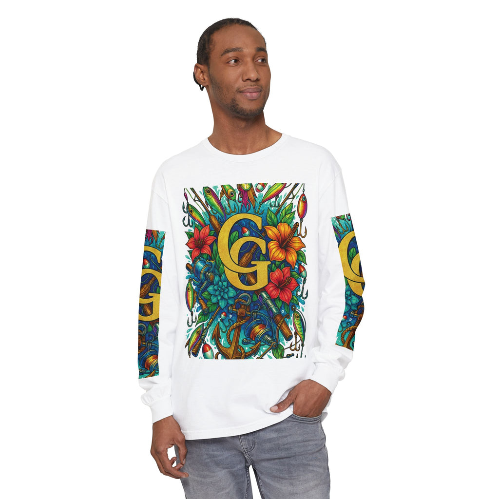T-Shirt 'Floral Monogram CG' T-Shirt Long Sleeved — Vibrant Tropical Graphic Shirt