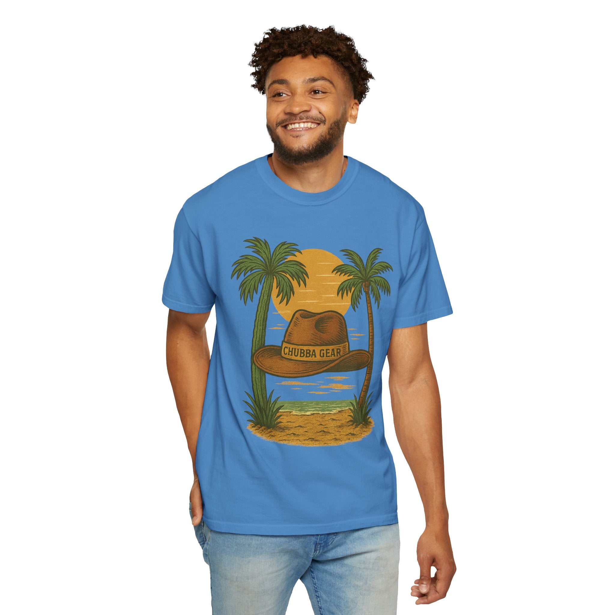 CHUBBA GEAR Tropical Sunset Hat Graphic T-Shirt