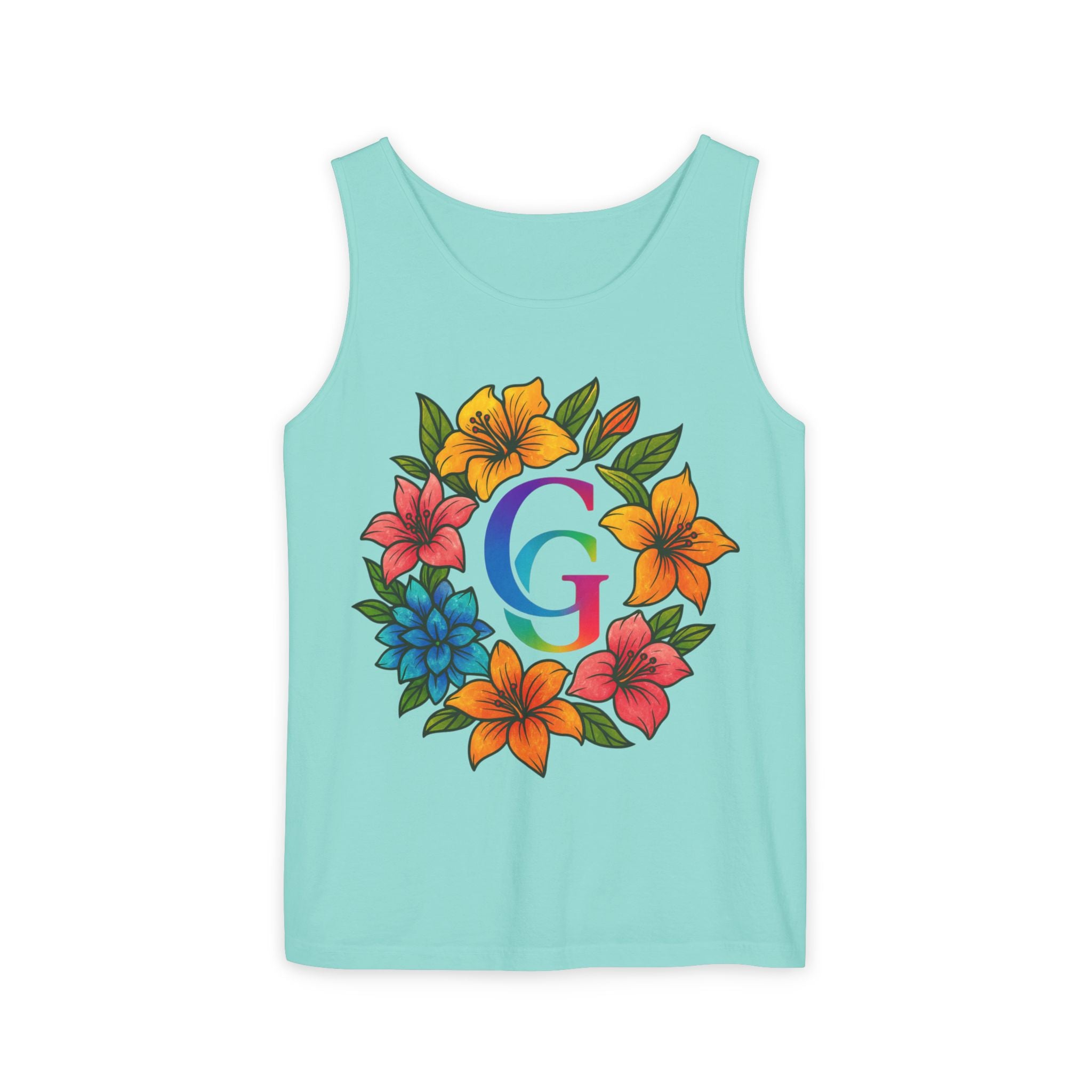 CHUBBA GEAR Floral Monogram Tank Top Tropical Wreath