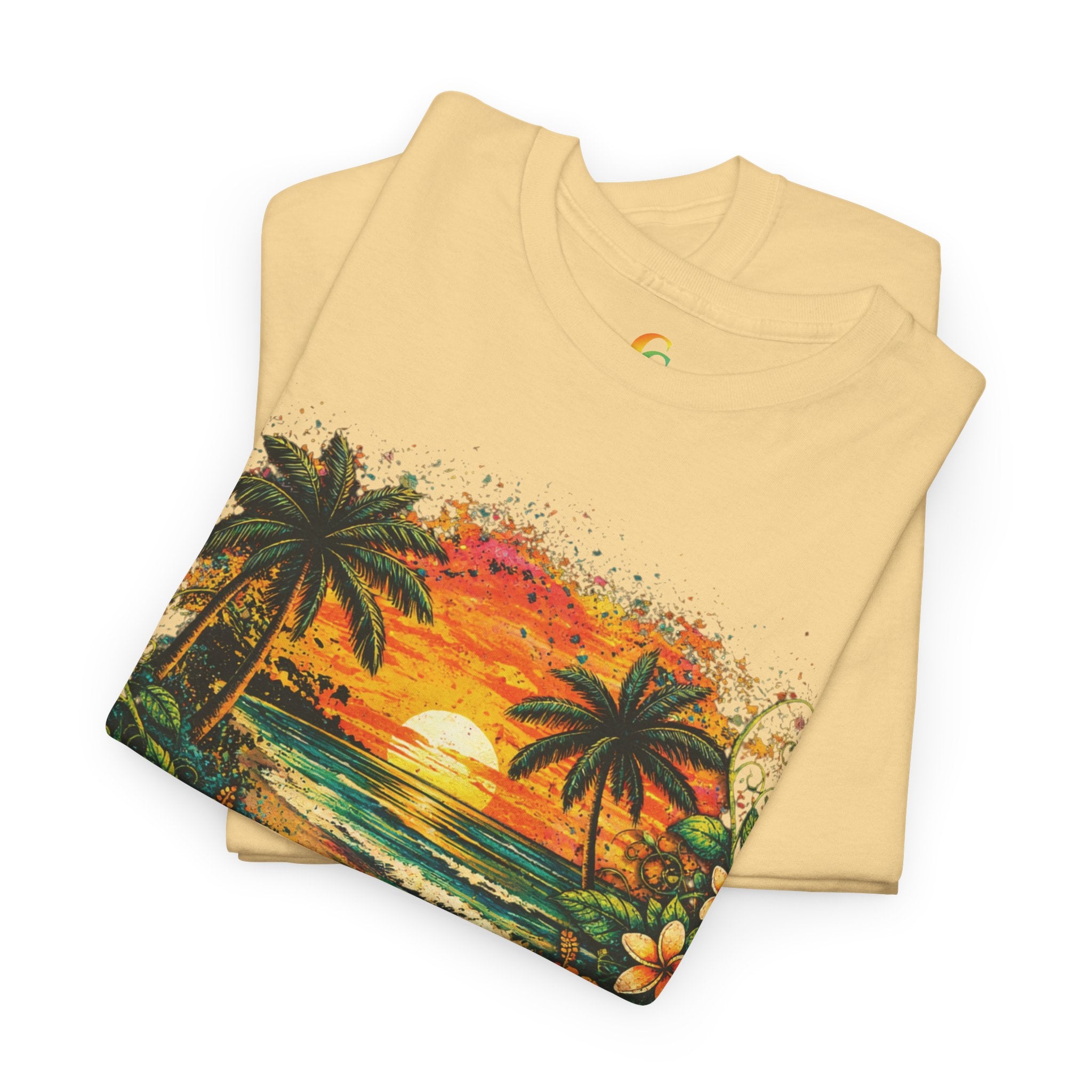 CHUBBA GEAR Tropical Sunset Beach Tee – Hawaiian Hibiscus Palm Tree Graphic Shirt