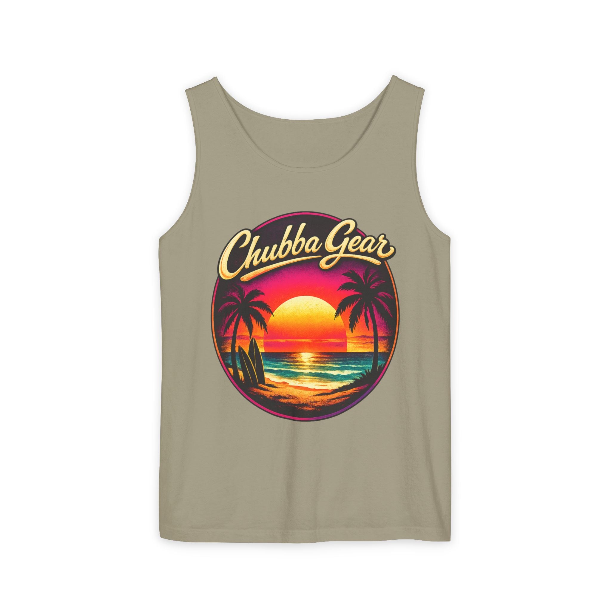 Chubba Gear Sunset Tank Top – Retro Tropical Beach Graphic
