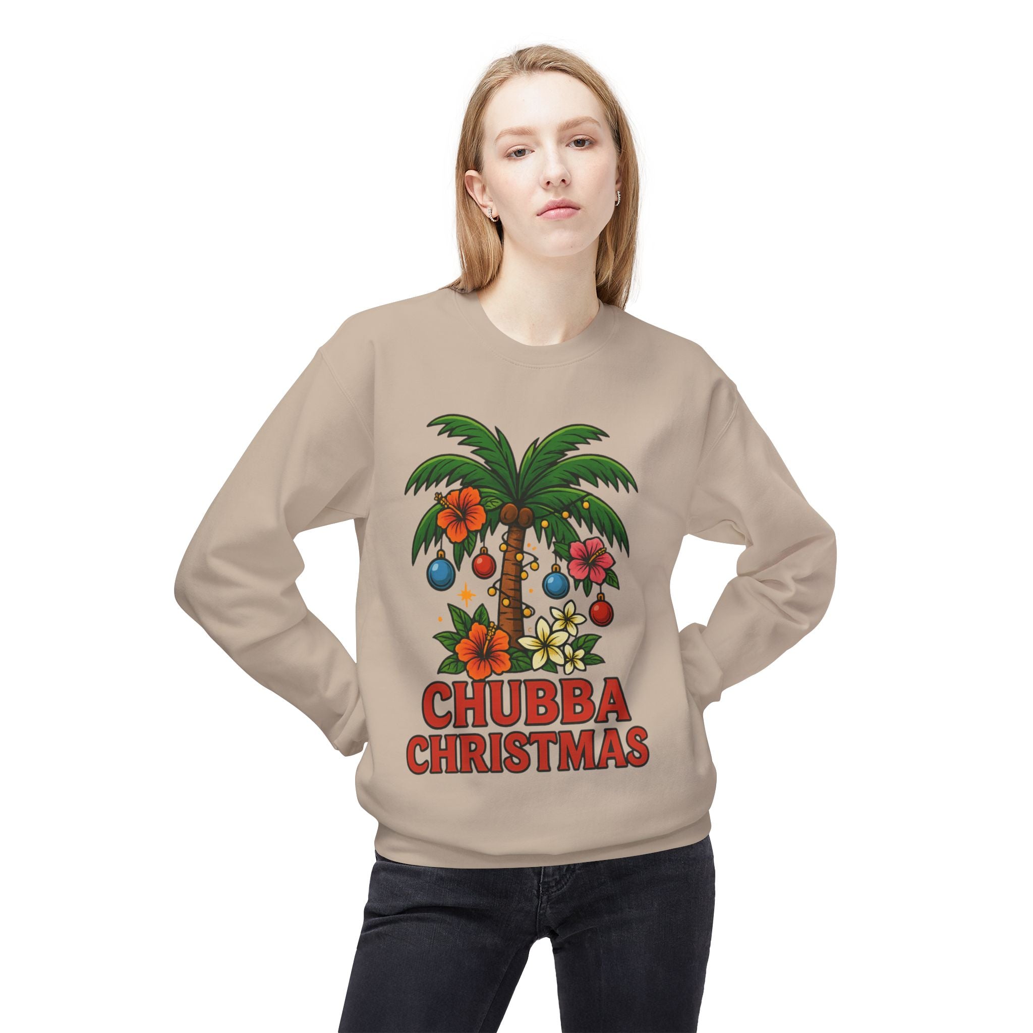 Christmas Palm Sweatshirt — "Chubba Christmas" Tropical Holiday Crewneck