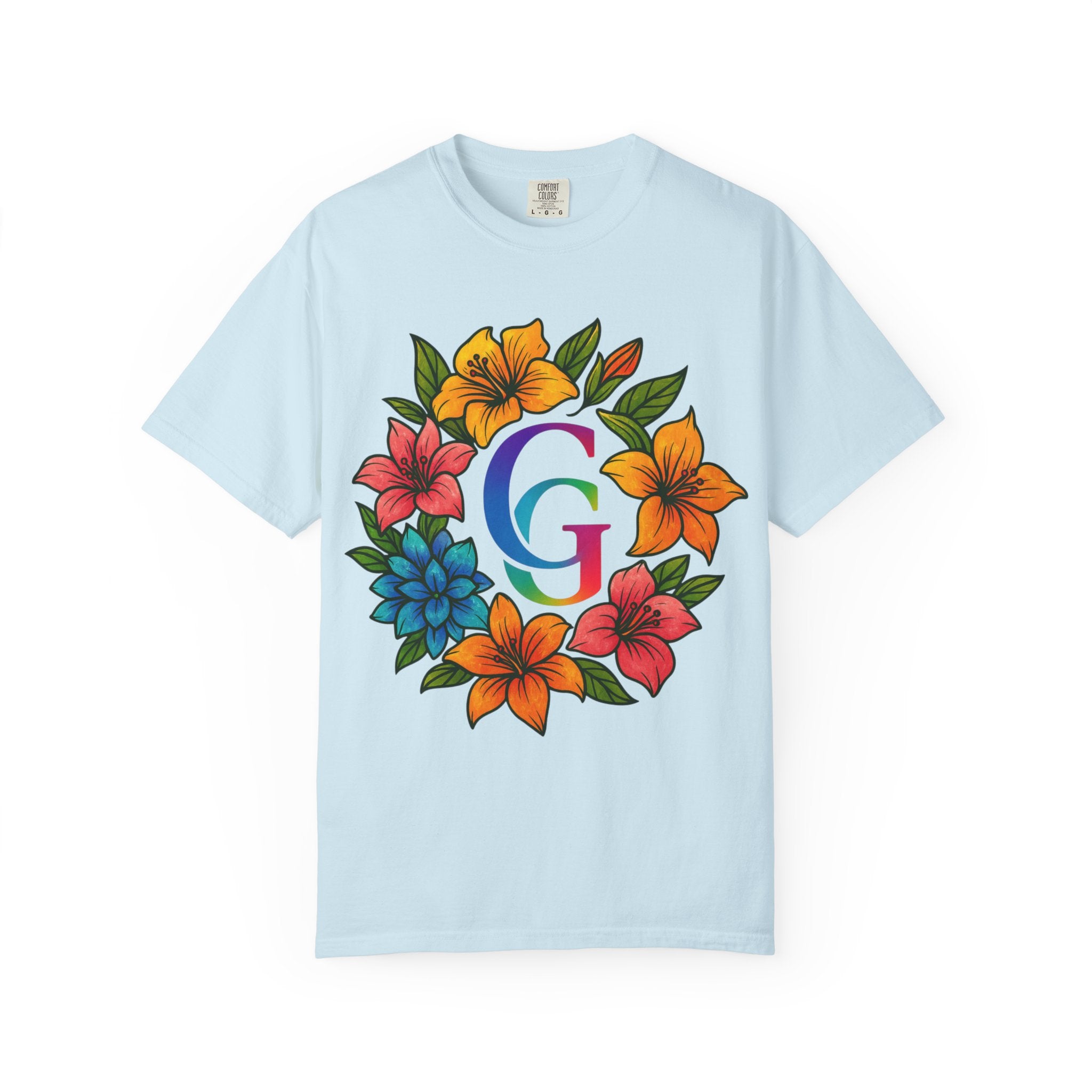 CHUBBA GEAR Floral Monogram T-Shirt | Colorful Flower Wreath