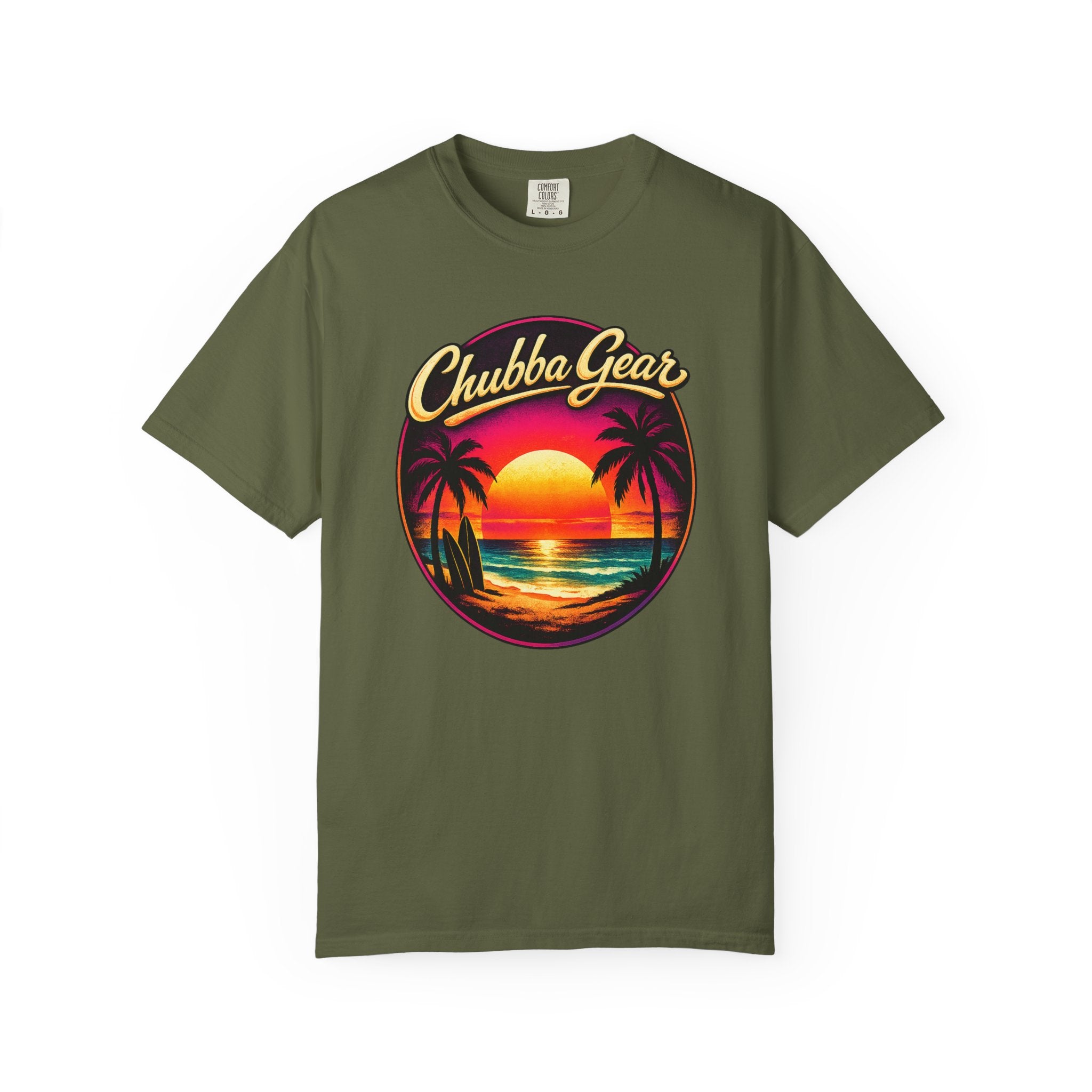 Chubba Gear Retro Sunset Beach T-Shirt | Palm Surf Graphic Tee