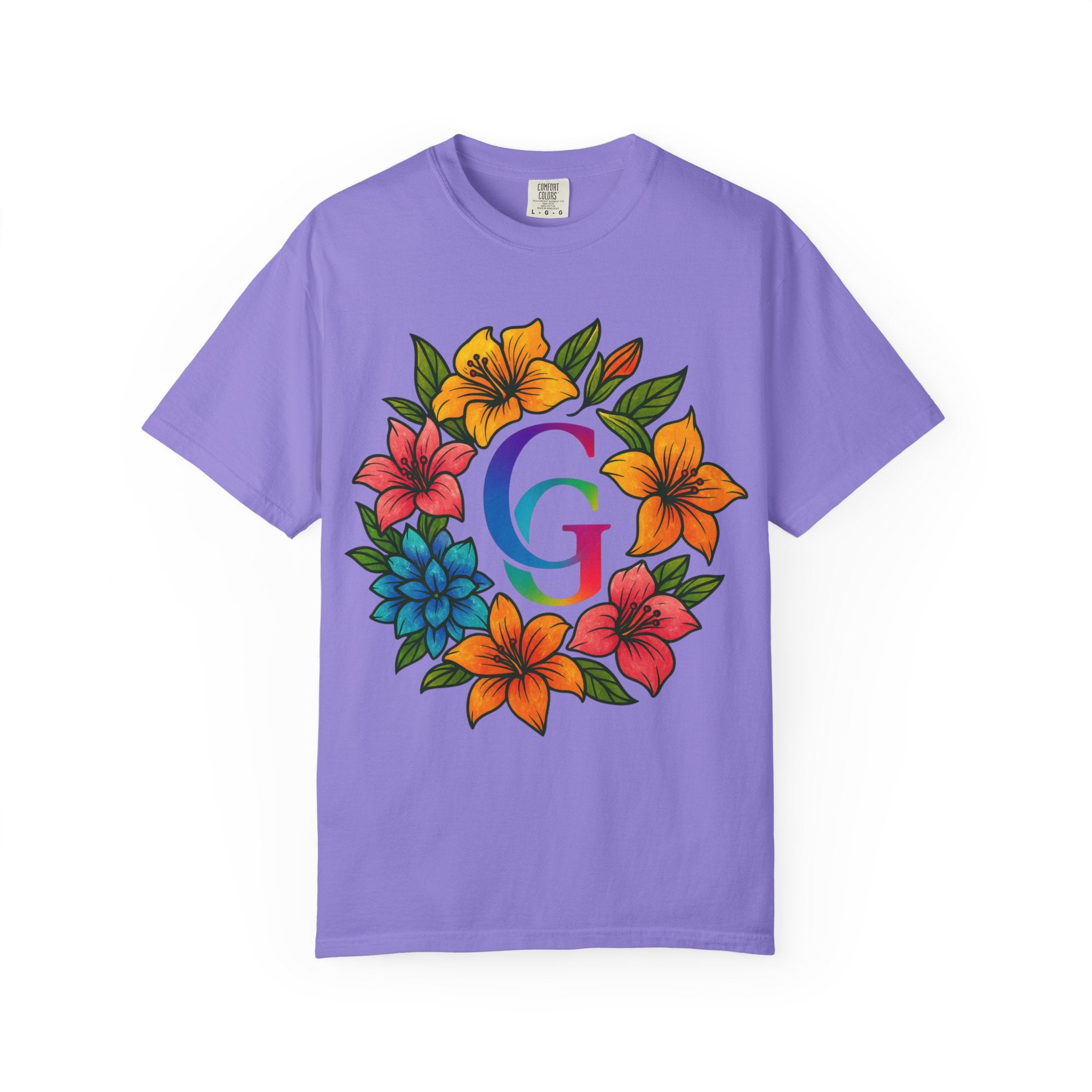 CHUBBA GEAR Floral Monogram T-Shirt | Colorful Flower Wreath