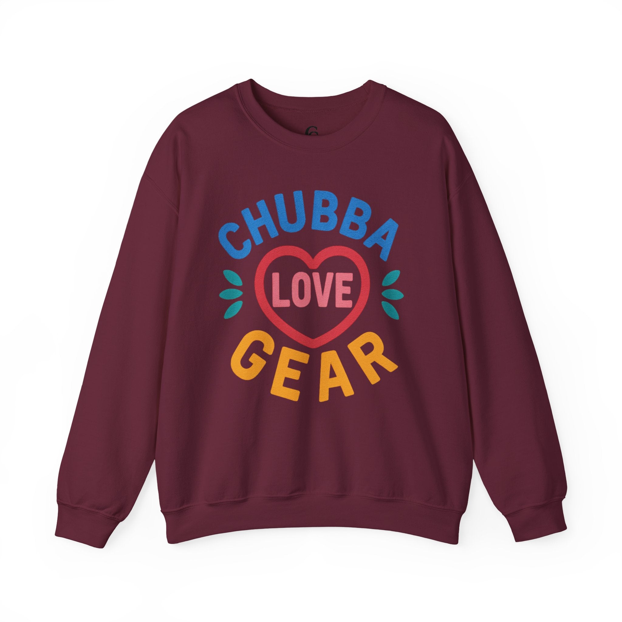 Crewneck Sweatshirt — "Chubba Love Gear" Colorful Heart Graphic