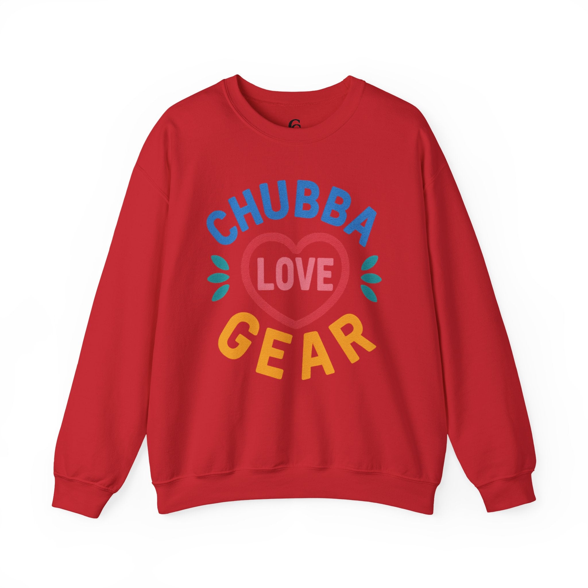 Crewneck Sweatshirt — "Chubba Love Gear" Colorful Heart Graphic