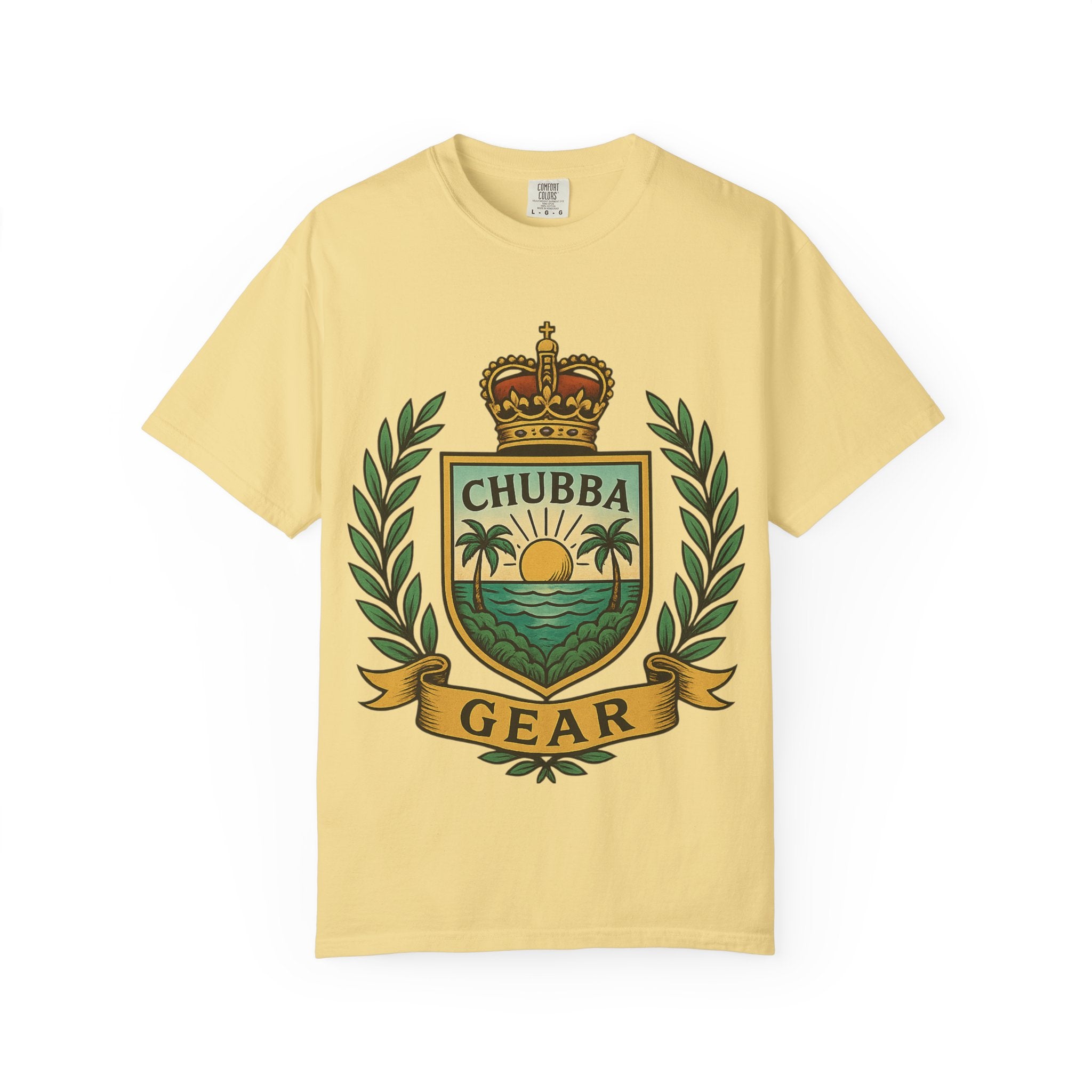 CHUBBA GEAR T-Shirt | Tropical Crest Graphic | Vintage Sunset Tee