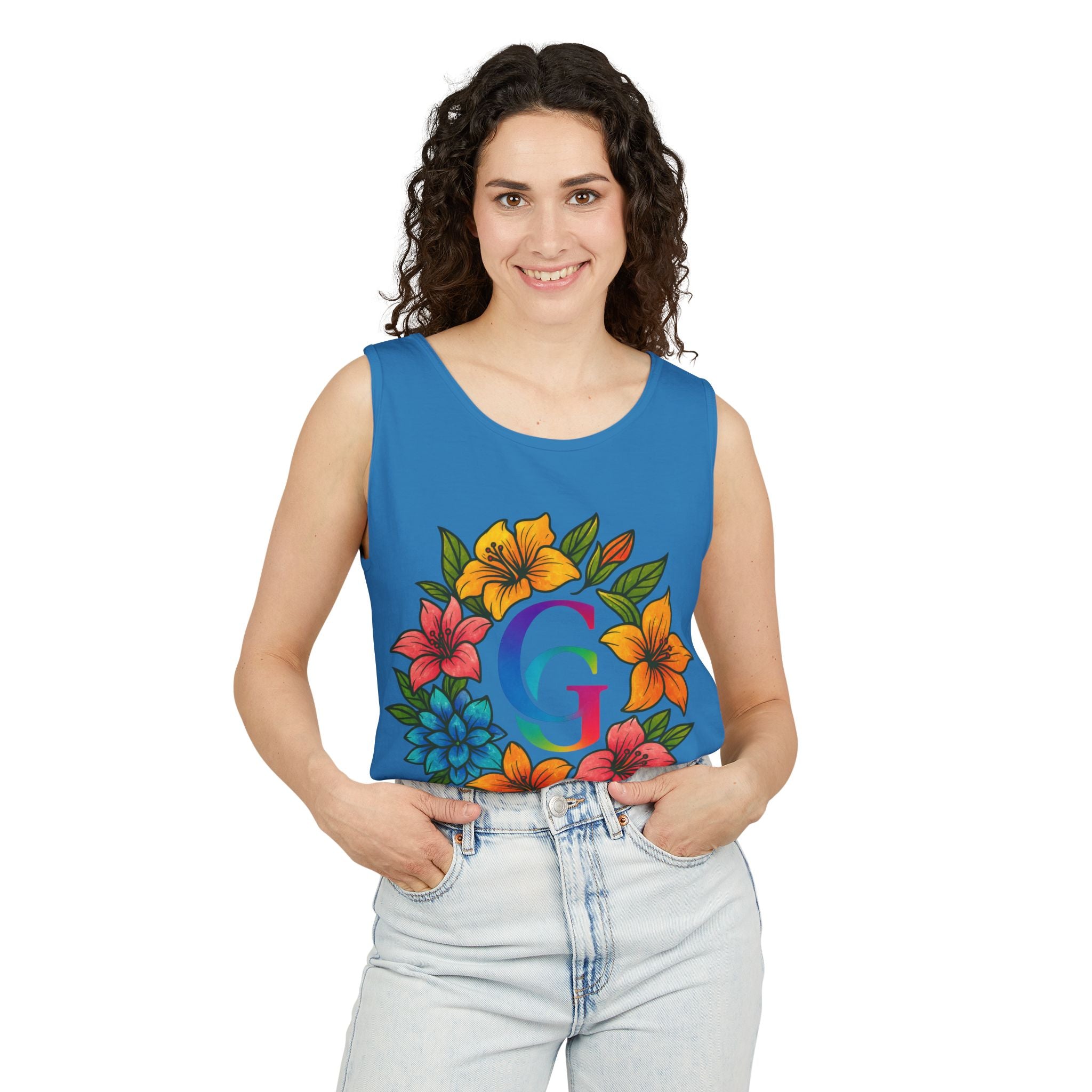 CHUBBA GEAR Floral Monogram Tank Top Tropical Wreath