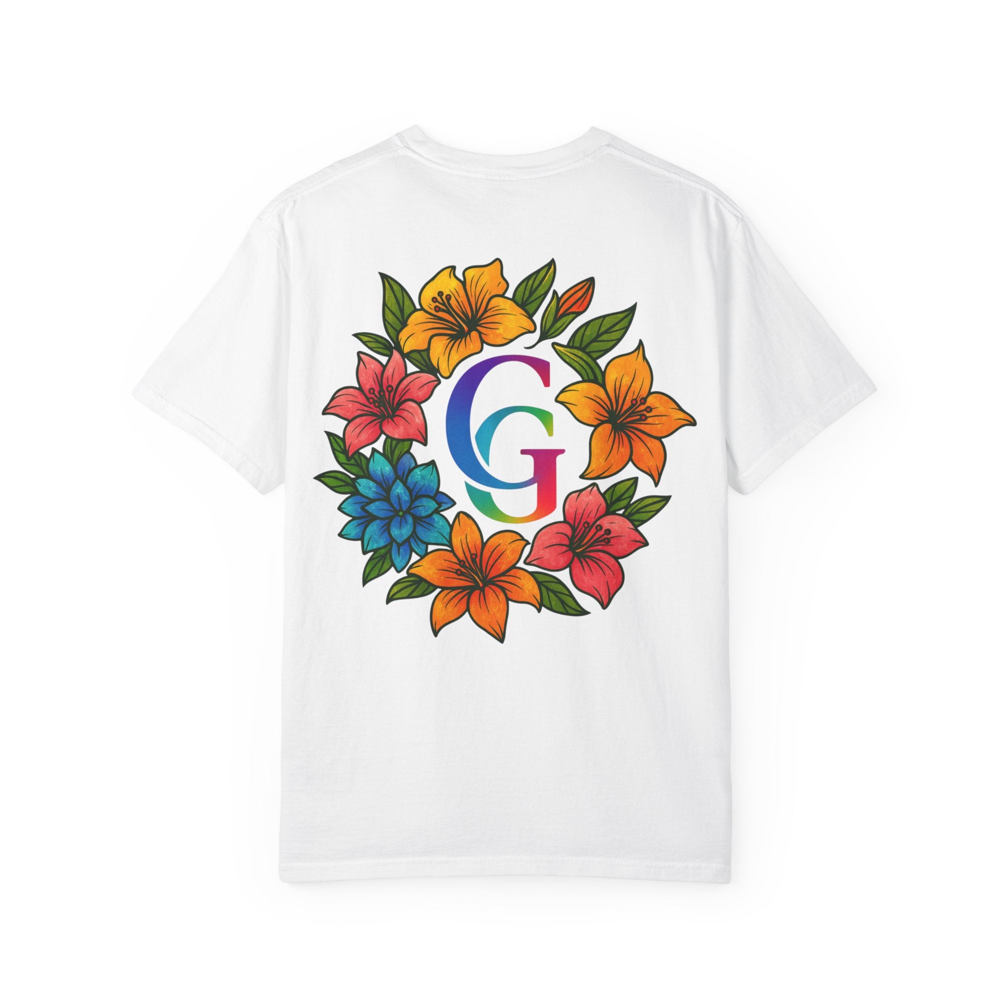 CHUBBA GEAR Floral Monogram T-Shirt | Colorful Flower Wreath