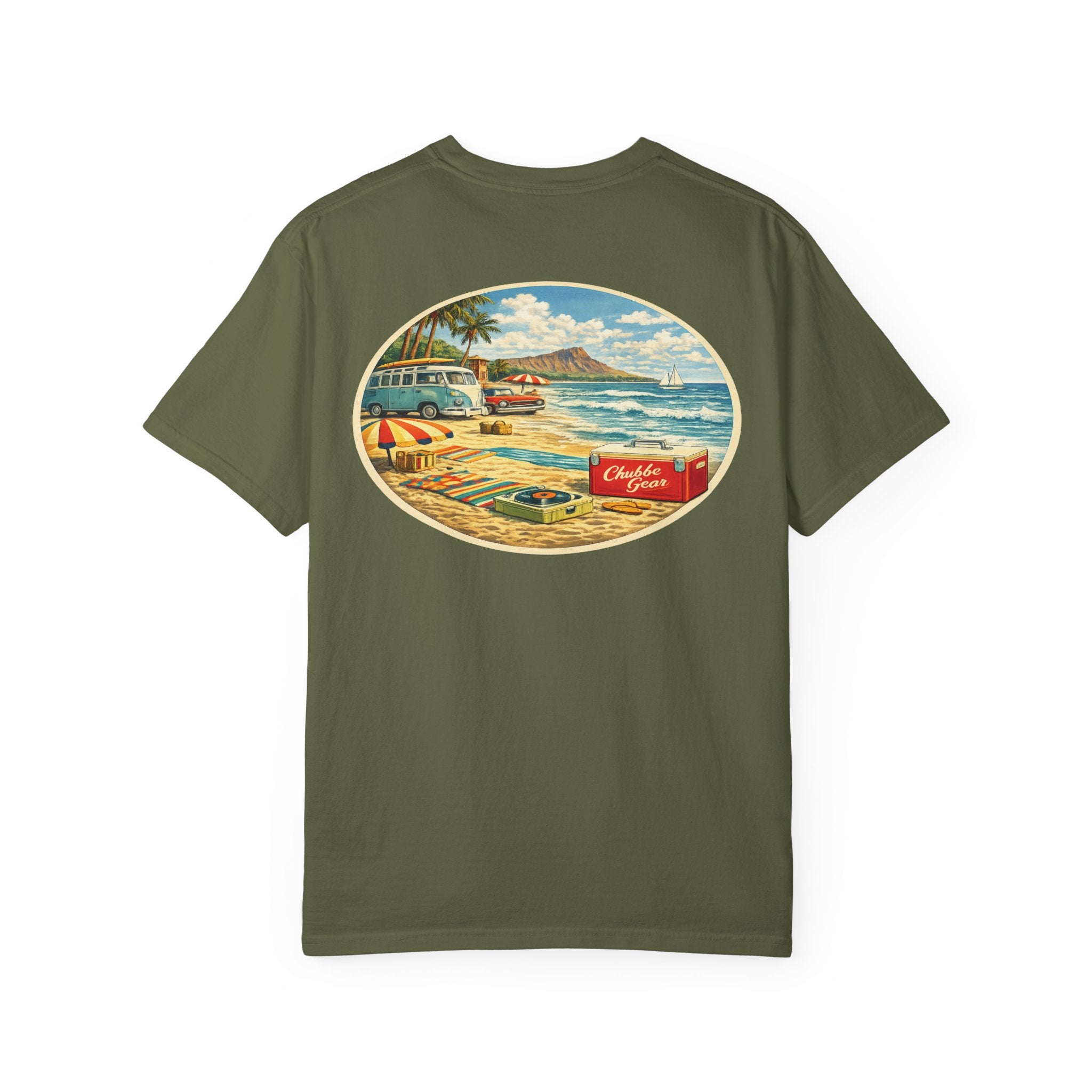 CHUBBA GEAR Vintage Beach T-Shirt – Retro Surf Graphic Tee with 60s Tropical Art