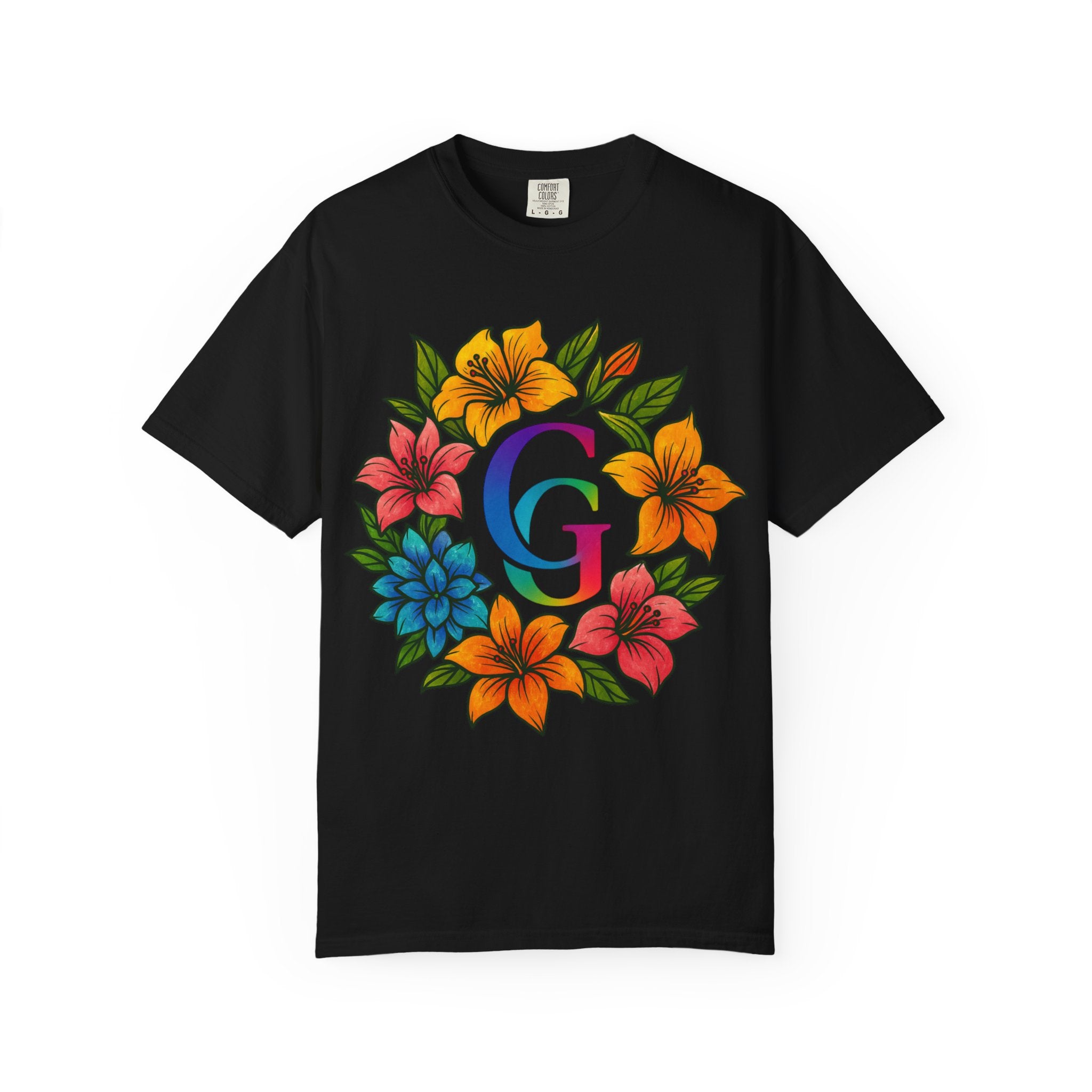 CHUBBA GEAR Floral Monogram T-Shirt | Colorful Flower Wreath