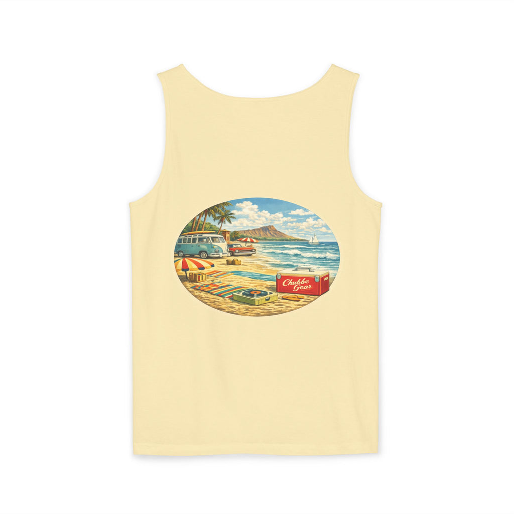 CHUBBA GEAR Vintage Beach Tank Top – Retro 60s Surf Graphic Tropical Summer Shirt
