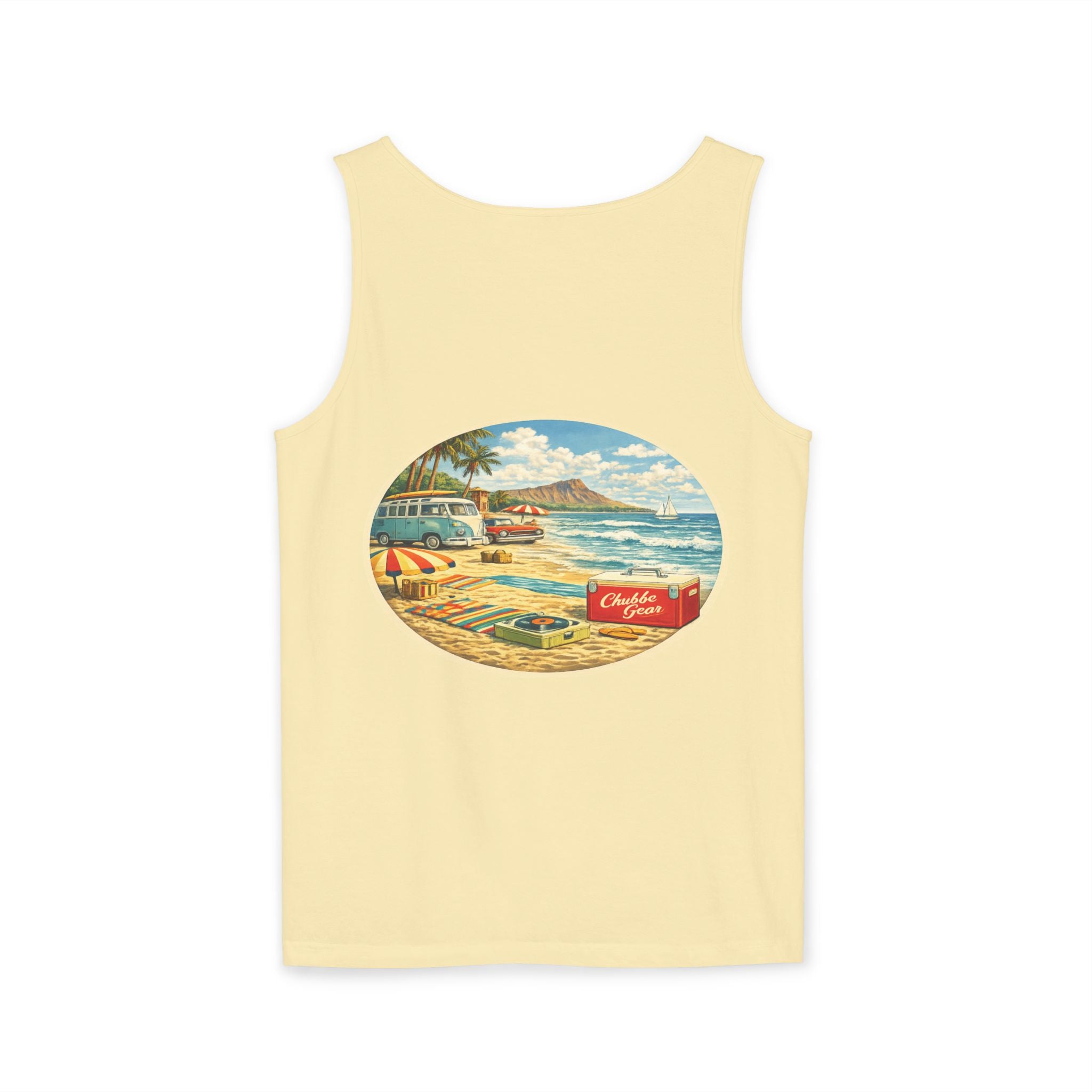 CHUBBA GEAR Vintage Beach Tank Top – Retro 60s Surf Graphic Tropical Summer Shirt