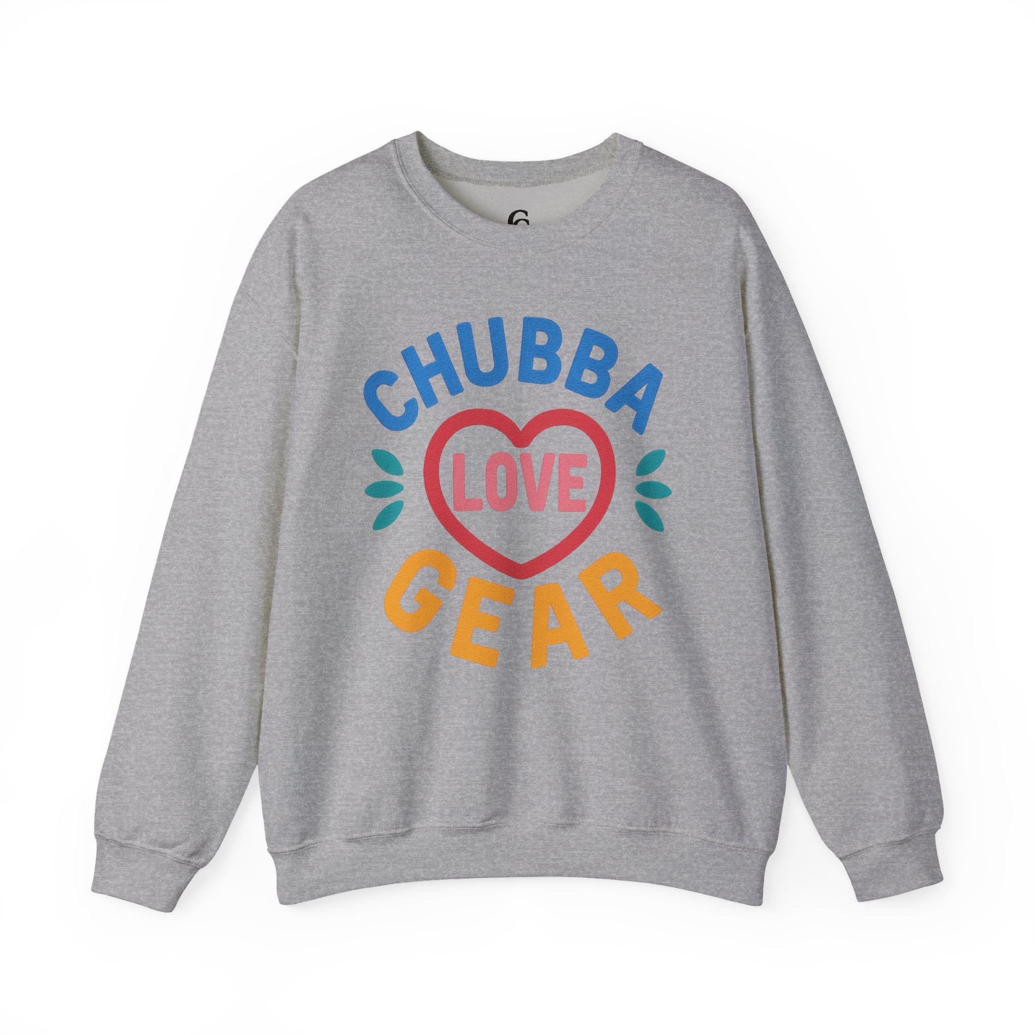 Crewneck Sweatshirt — "Chubba Love Gear" Colorful Heart Graphic