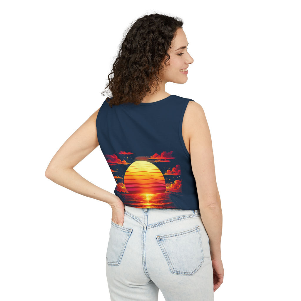 CHUBBA GEAR Sunset Wave Tank Top — Retro Sunset Beach Graphic Tank