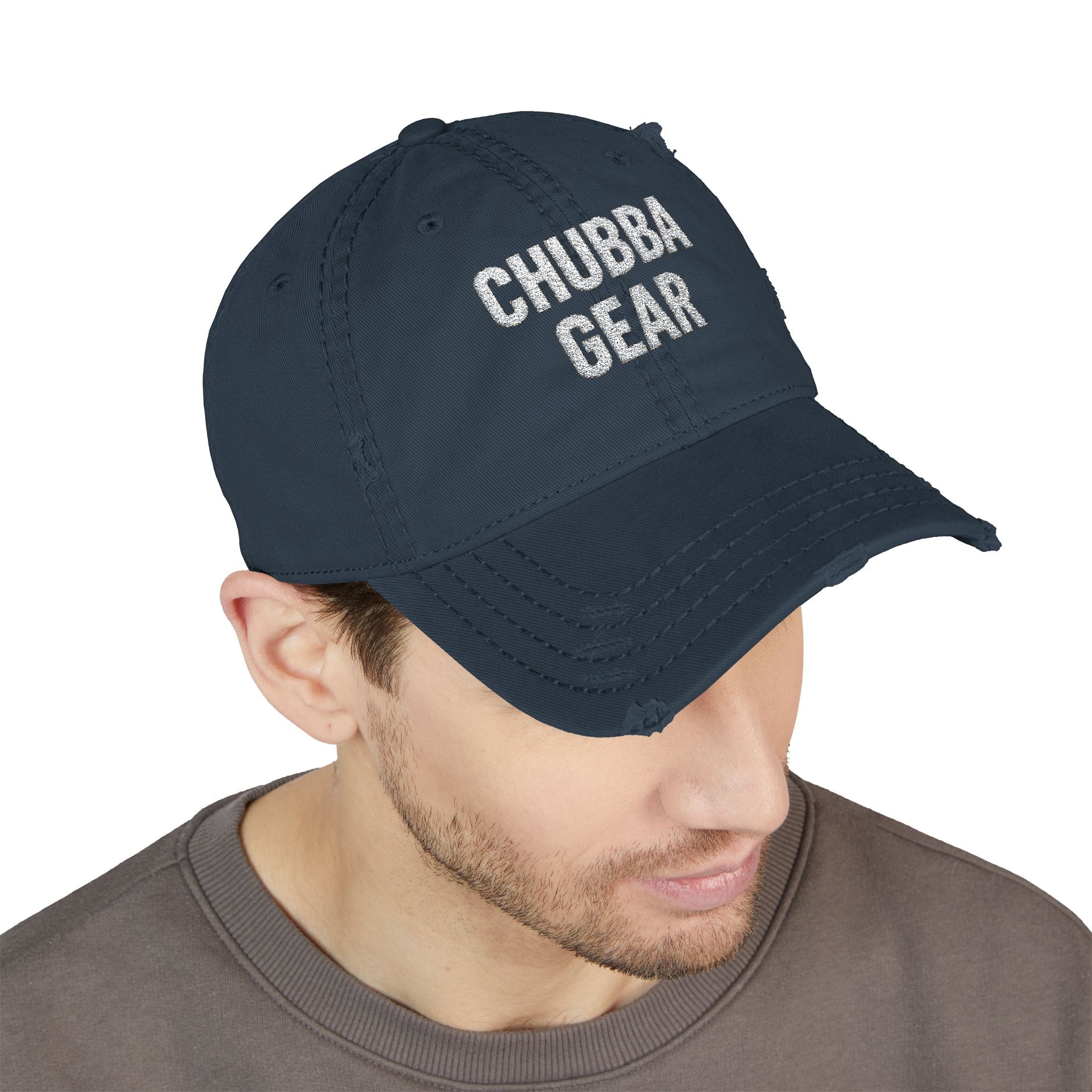 Hat-Distressed Embroidered Dad Hat — "CHUBBA GEAR" Casual Vintage Cap