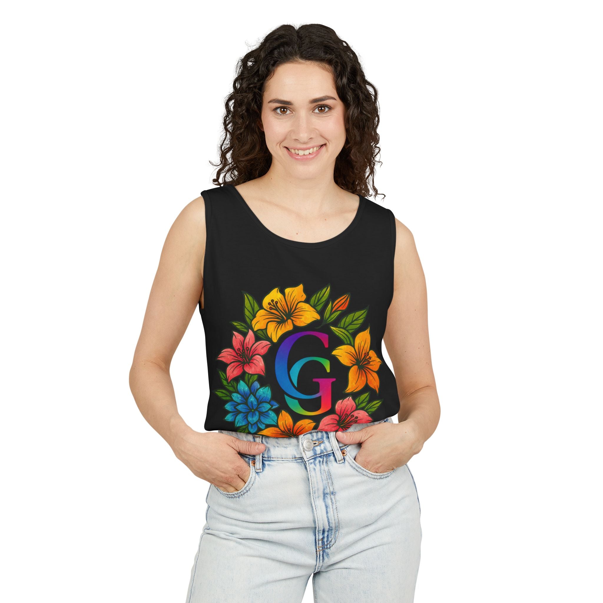 CHUBBA GEAR Floral Monogram Tank Top Tropical Wreath