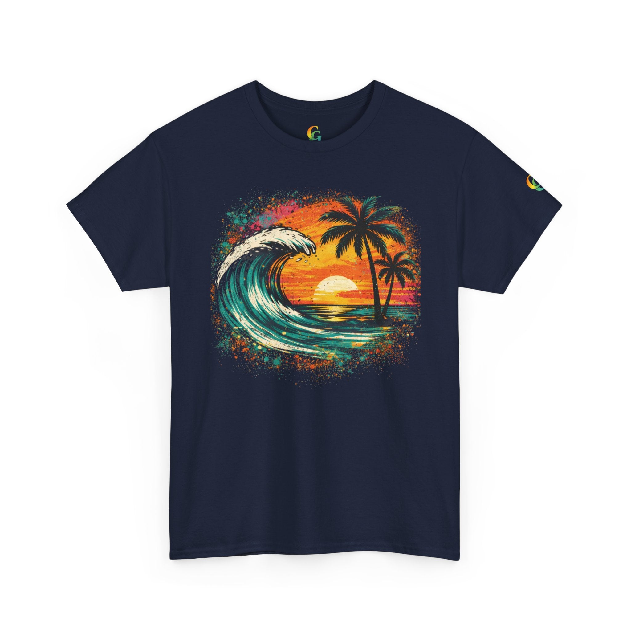 Chubba Gear Sunset Wave Beach T-Shirt – Tropical Palm Surf Graphic Tee