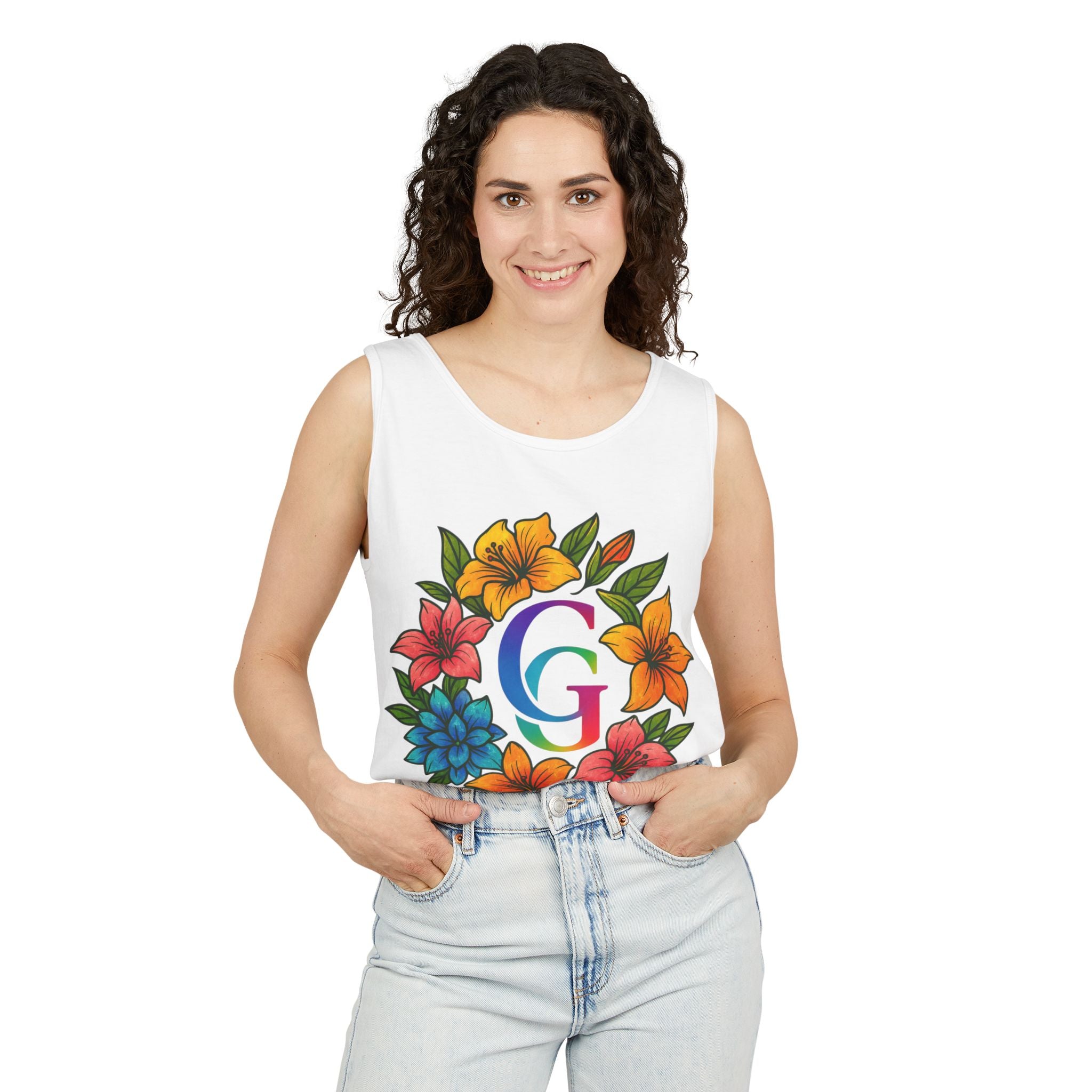 CHUBBA GEAR Floral Monogram Tank Top Tropical Wreath