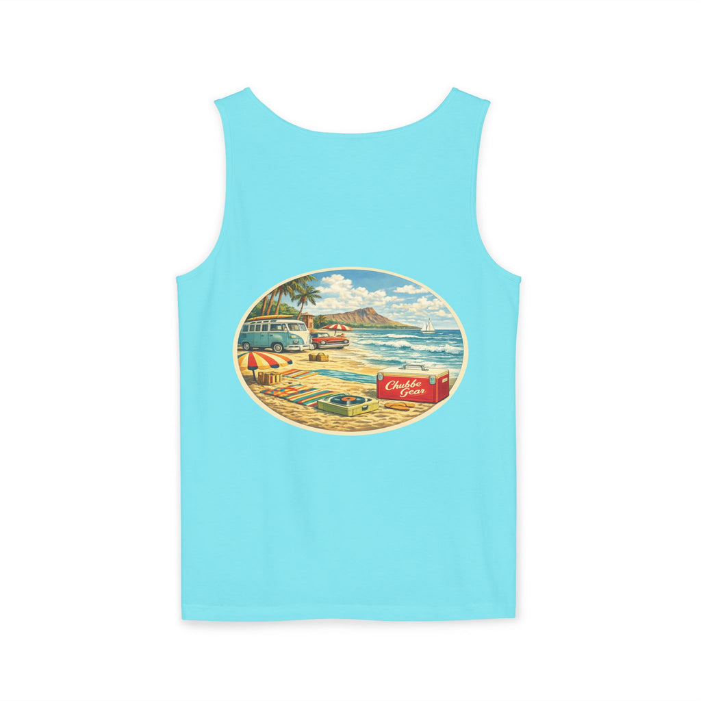 CHUBBA GEAR Vintage Beach Tank Top – Retro 60s Surf Graphic Tropical Summer Shirt