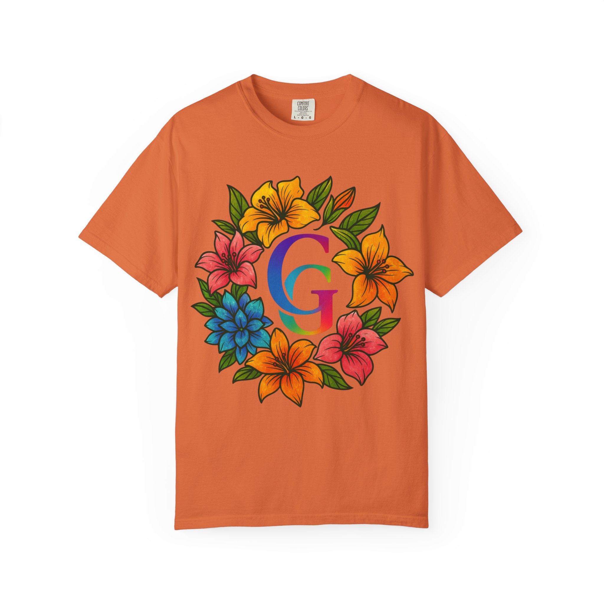 CHUBBA GEAR Floral Monogram T-Shirt | Colorful Flower Wreath
