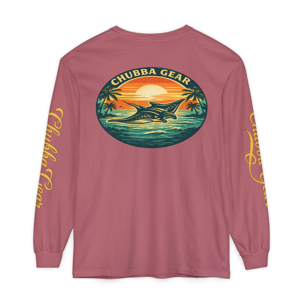 Chubba Gear Sunset Manta Ray Garment-Dyed Long Sleeve Tee
