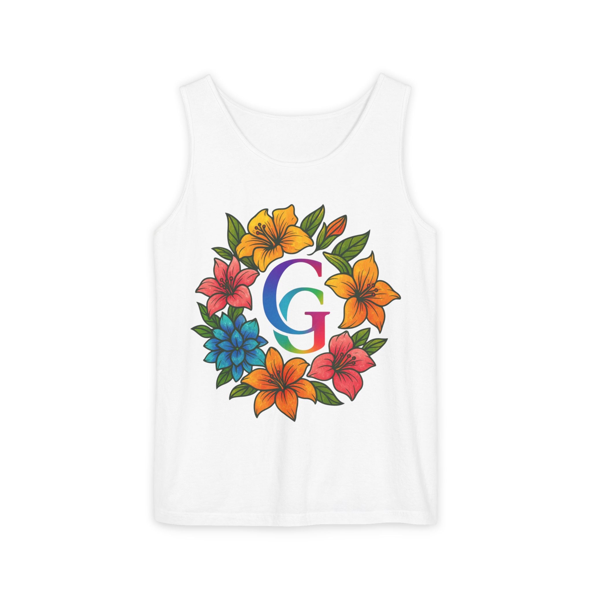 CHUBBA GEAR Floral Monogram Tank Top Tropical Wreath