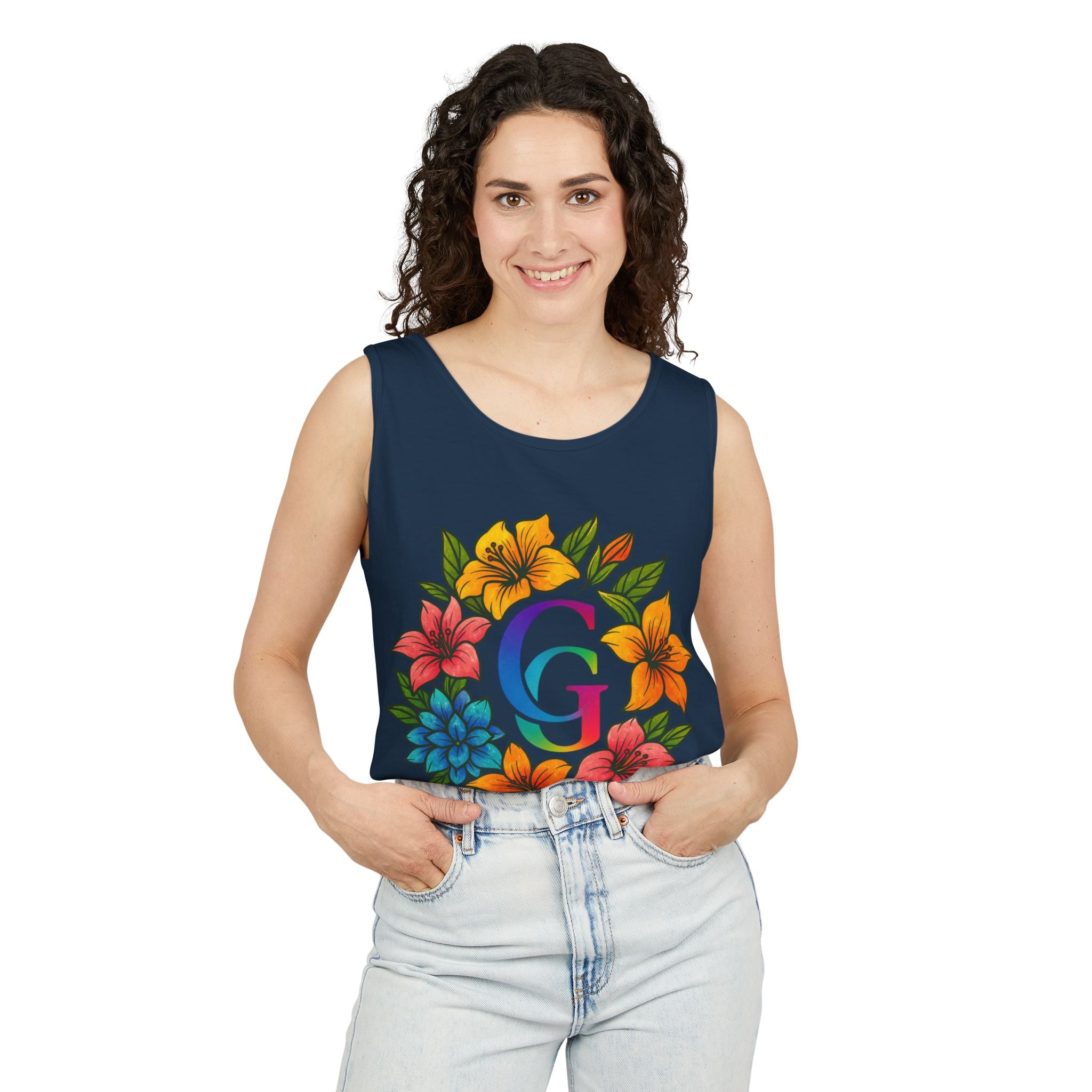 CHUBBA GEAR Floral Monogram Tank Top Tropical Wreath