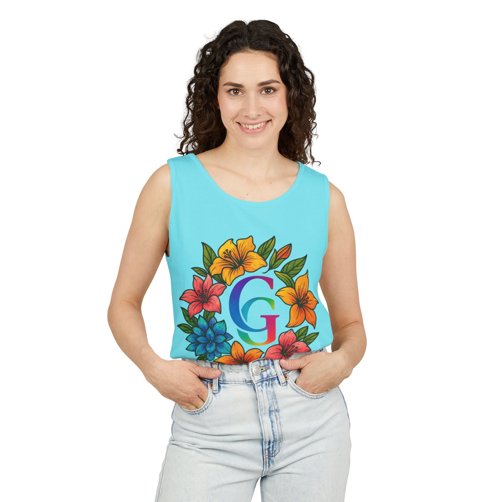 CHUBBA GEAR Floral Monogram Tank Top Tropical Wreath