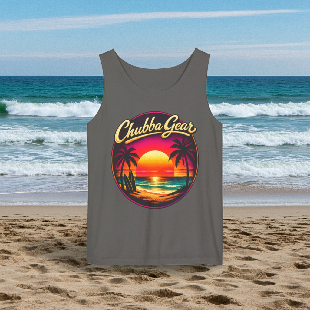 Chubba Gear Sunset Tank Top – Retro Tropical Beach Graphic