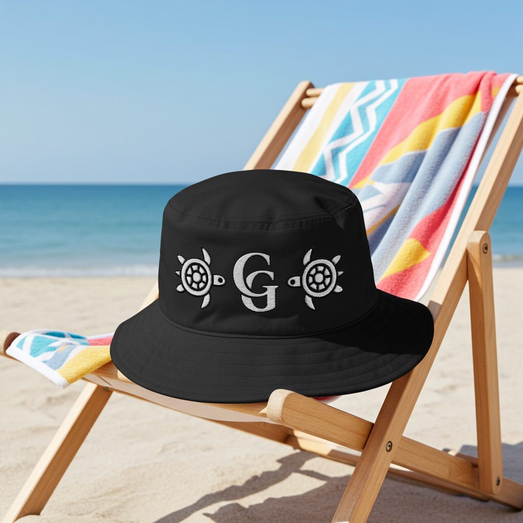 CHUBBA GEAR Embroidered Turtle Bucket Hat – CG Monogram Coastal Sun Hat